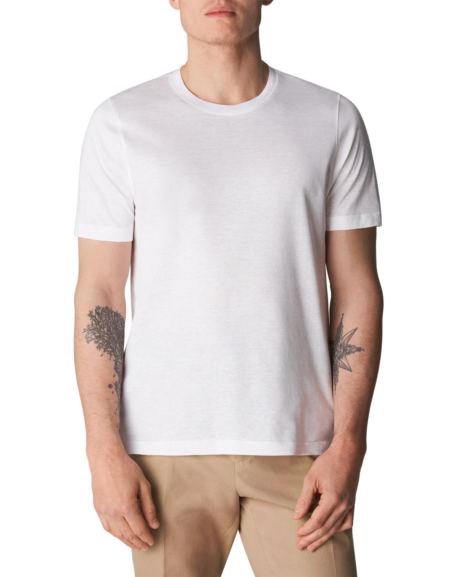 Eton White Cotton-linen T-shirt T-Shirt Hvit - chrismoa.no