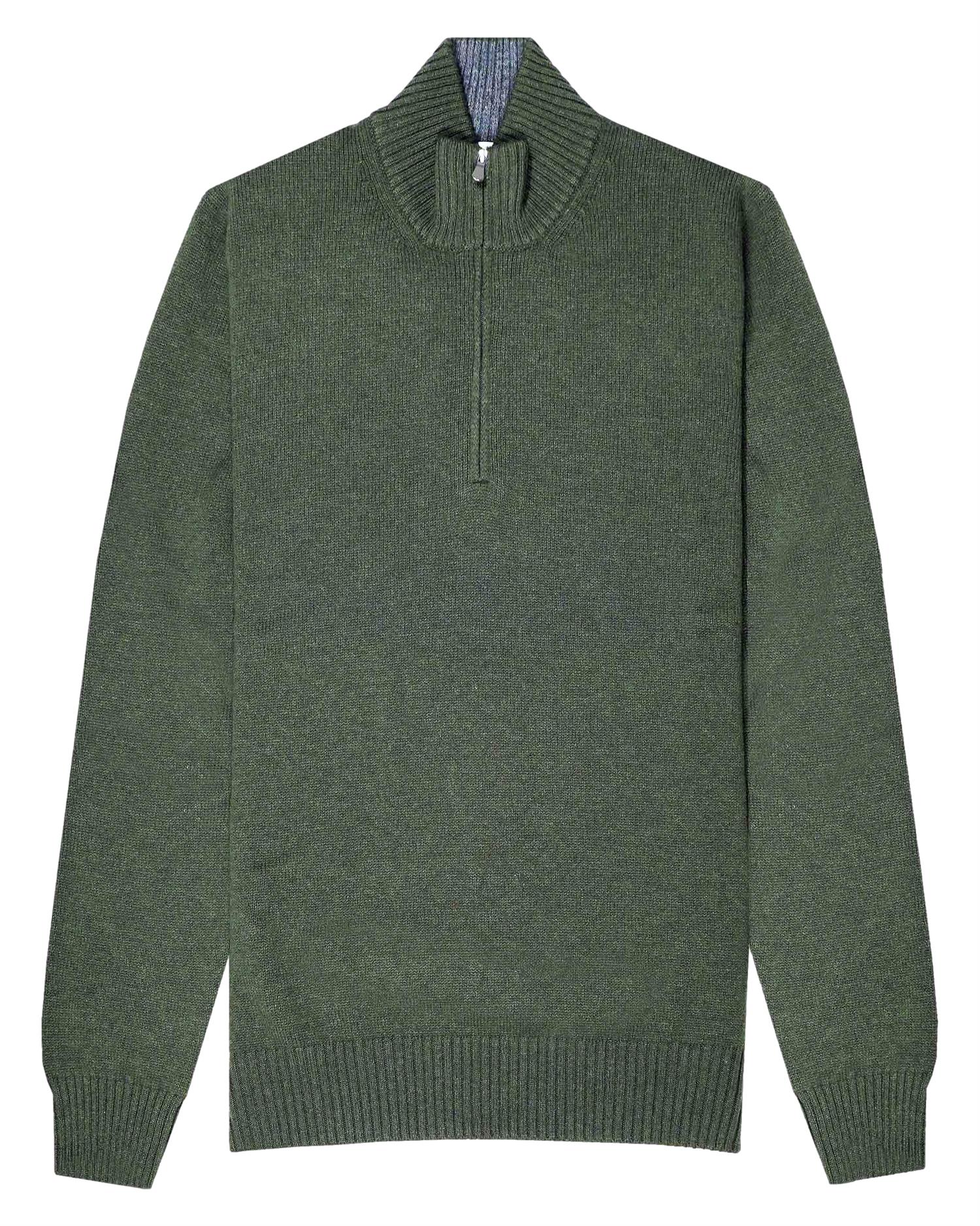 Gran Sasso 2-Ply Cashmere Blend Mock Zip Genser Militærgrønn - chrismoa.no