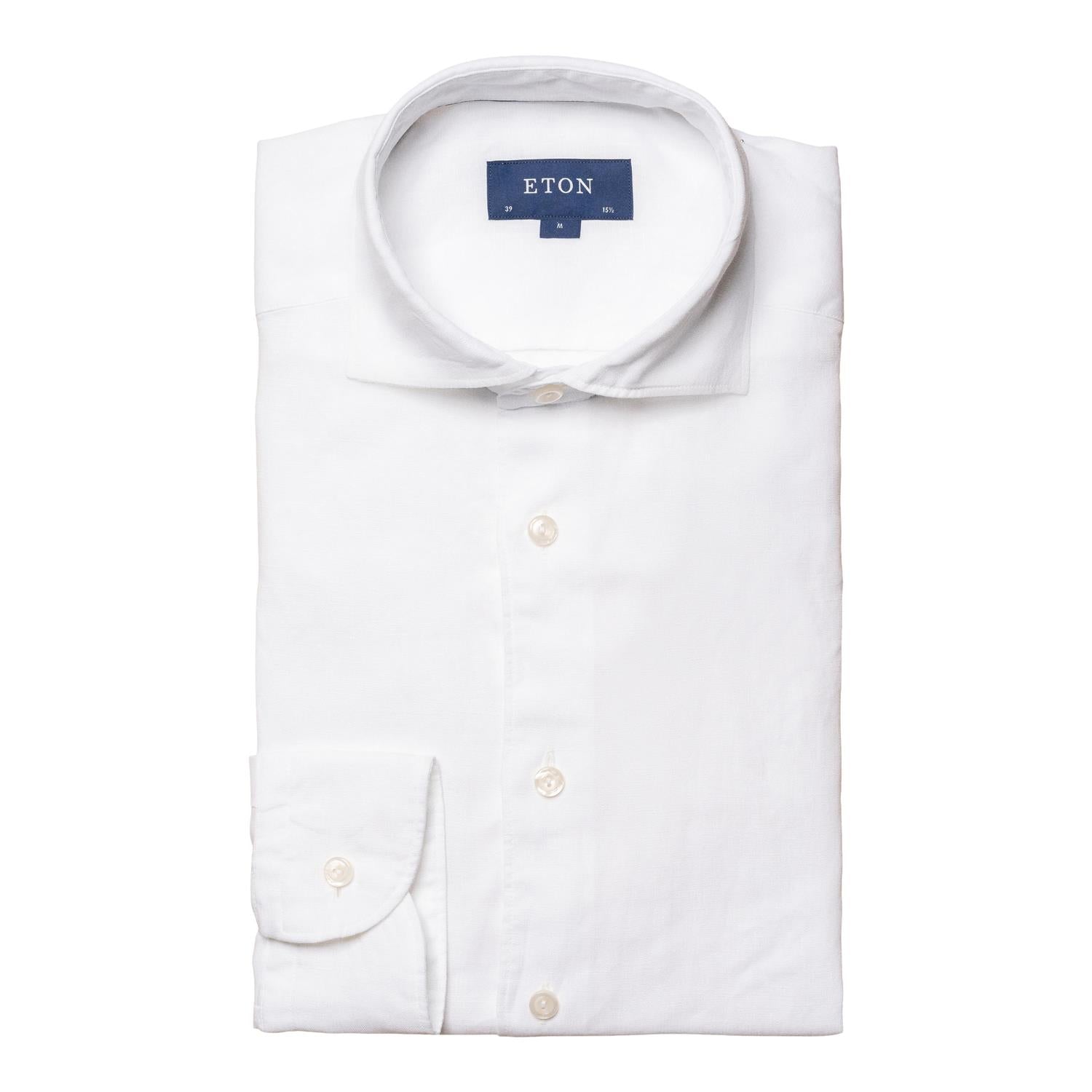 Eton Slim White Linen Shirt Skjorte Hvit - chrismoa.no
