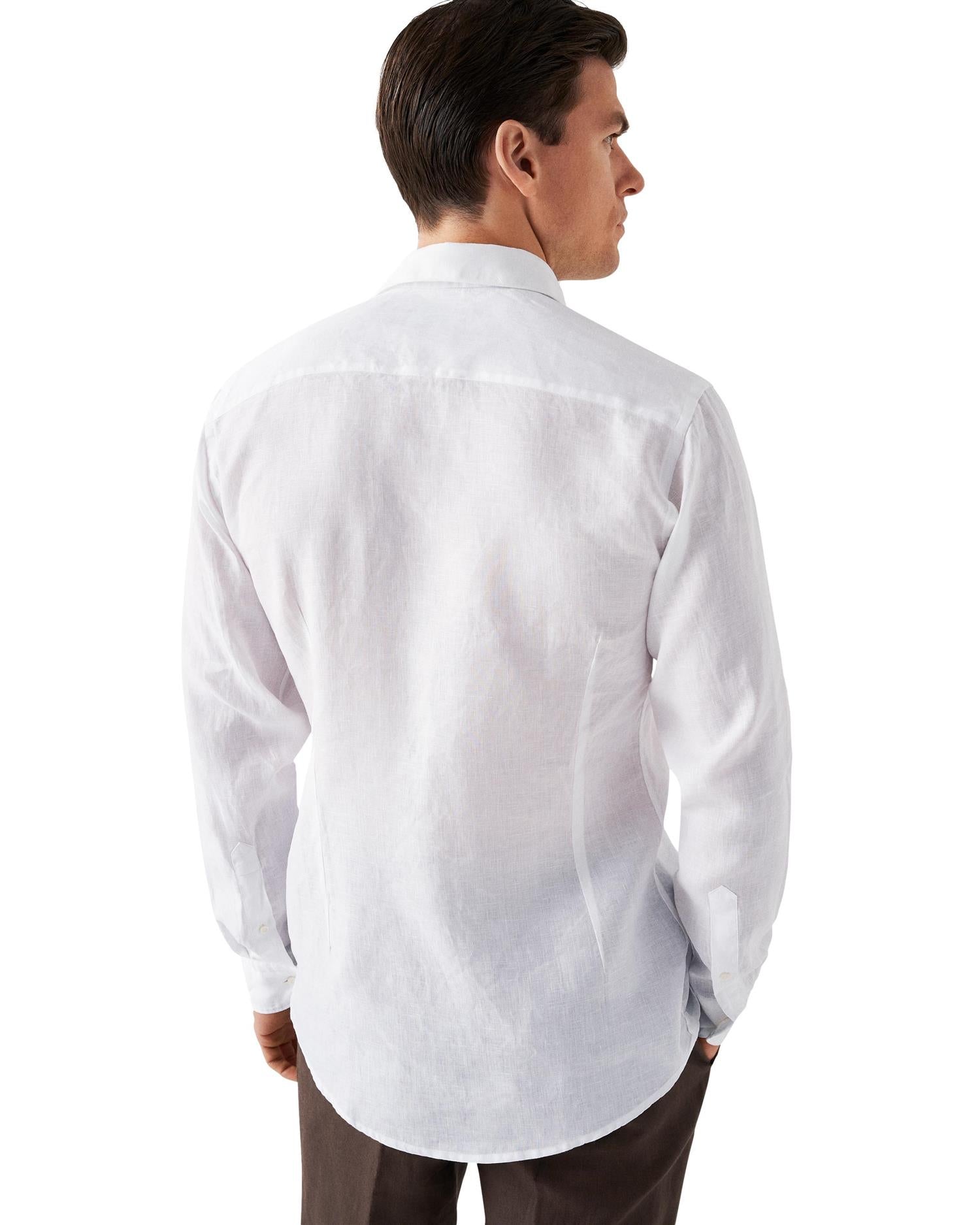 Eton Slim White Linen Shirt Skjorte Hvit - chrismoa.no