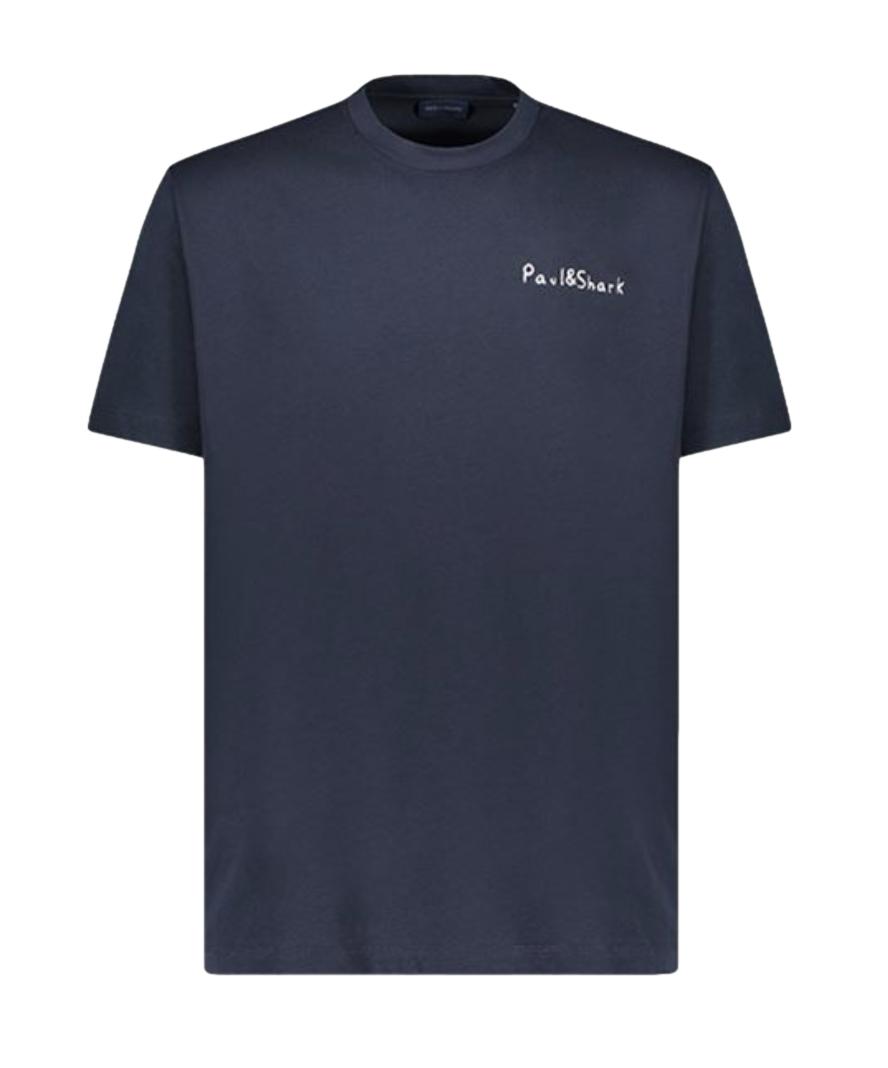 Paul & Shark Cotton Jersey T-shirt With Printed Fin T-Shirt Marine - chrismoa.no