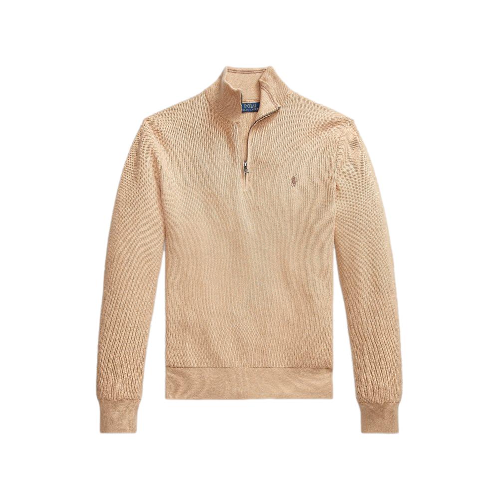 Polo Ralph Lauren Mesh-Knit Cotton Quarter-Zip Sweater Genser Camel - chrismoa.no