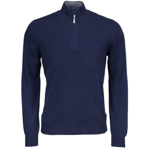 Gran Sasso Cashmere Blend Mock Zip Genser Marine - chrismoa.no