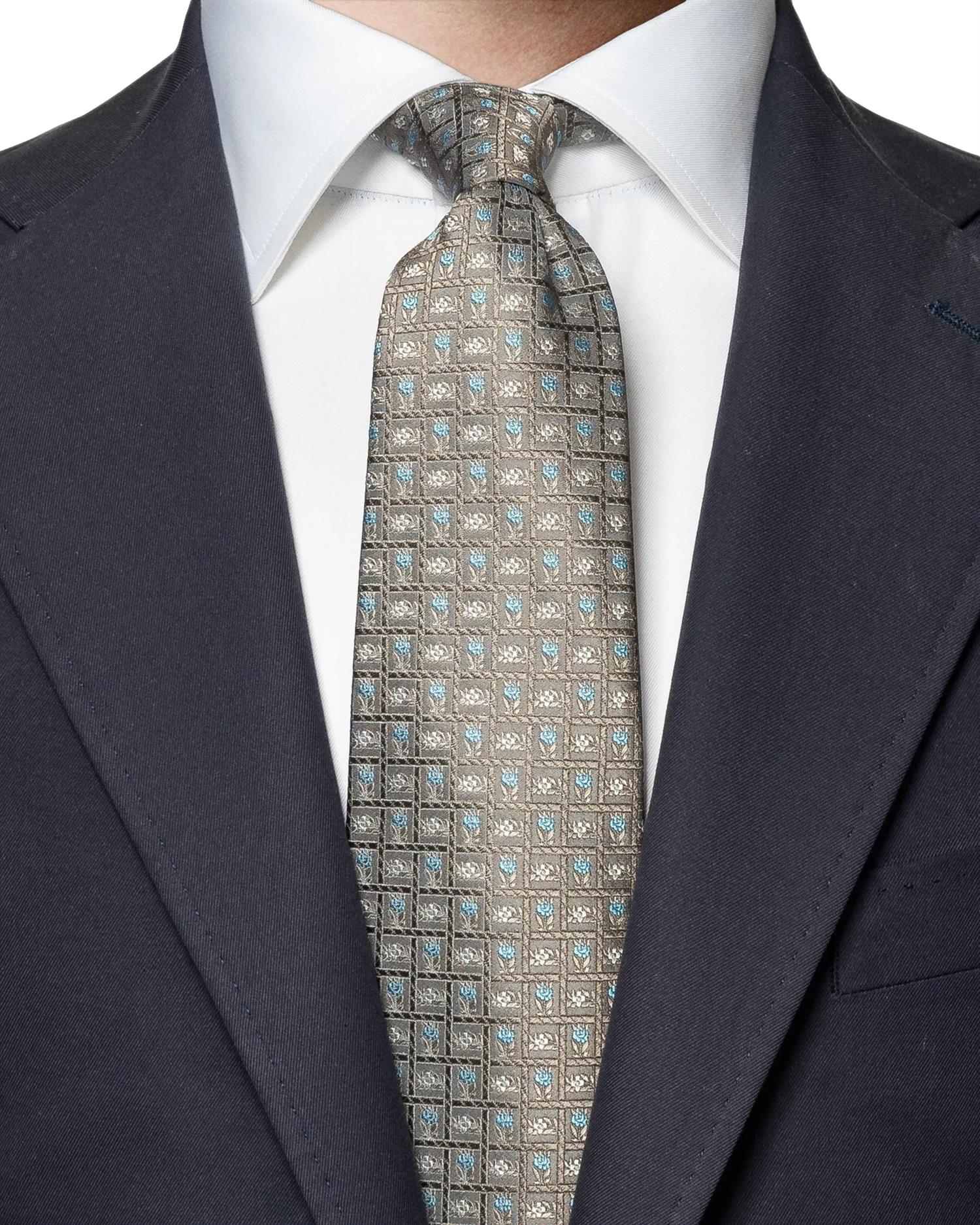 Eton Gray Micro Floral Print Silk Jacquard Tie Slips Grå - chrismoa.no