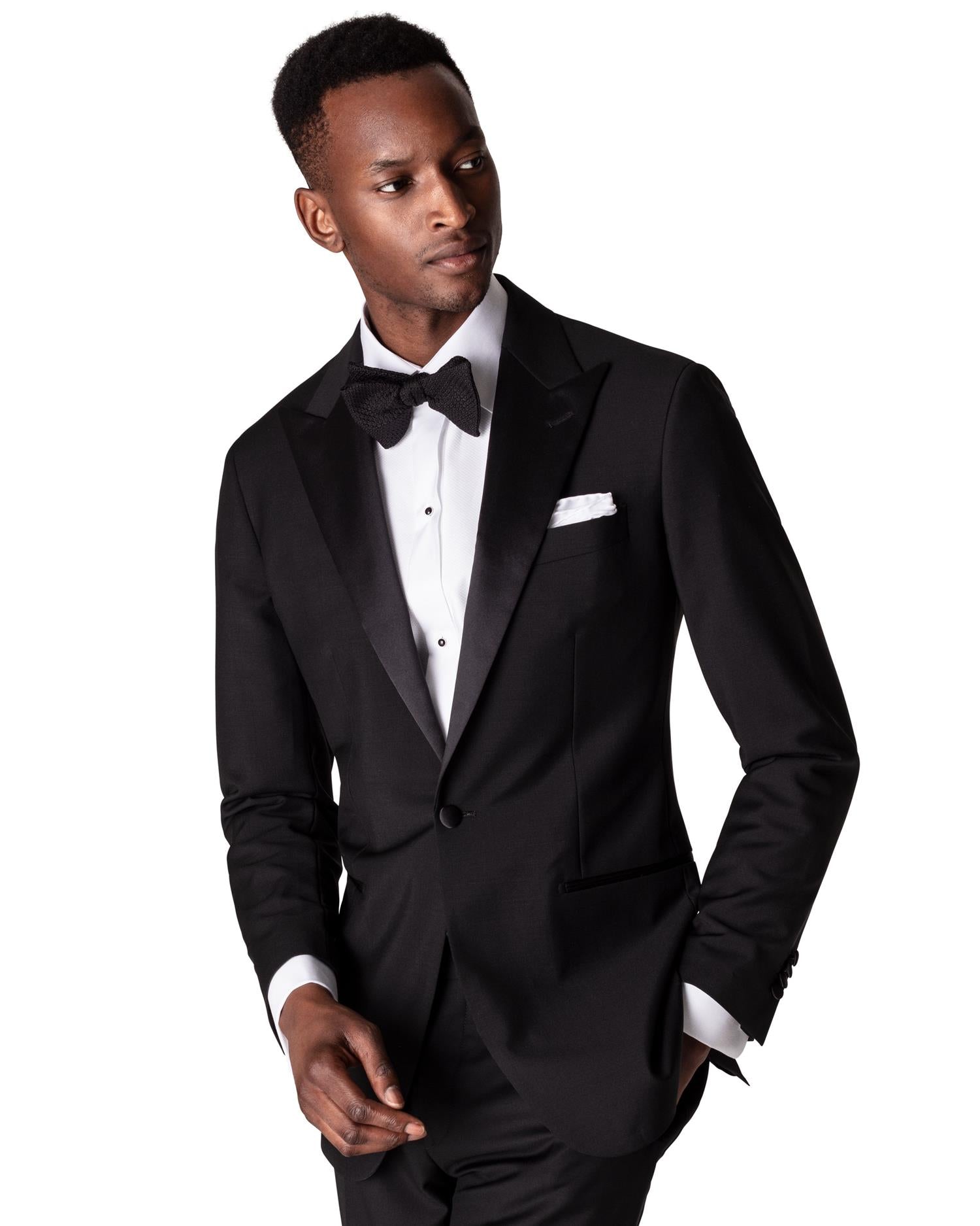 Eton Piqué black tie shirt Slim Skjorte Hvit - chrismoa.no