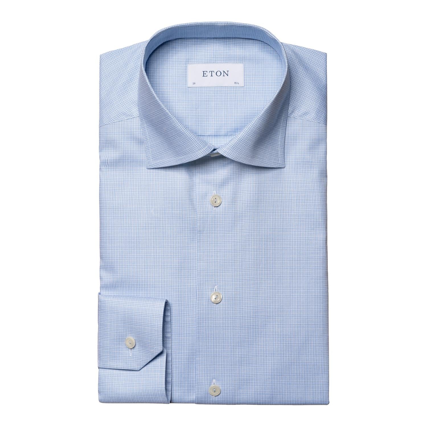 Eton Check Signature Oxford Shirt Skjorte Lyseblå - chrismoa.no