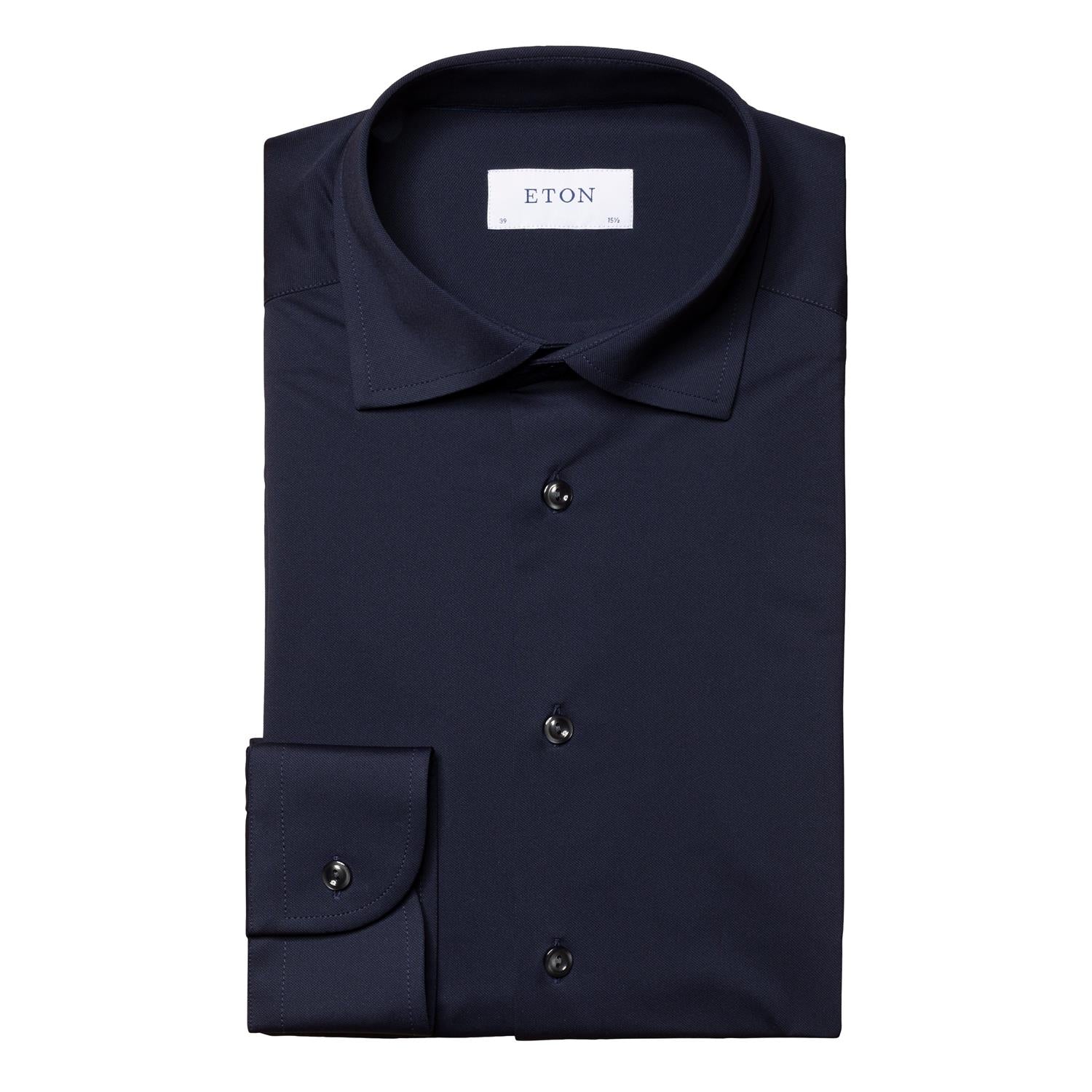 Eton Slim Navy Four-Way Stretch Shirt Skjorte Marine - chrismoa.no