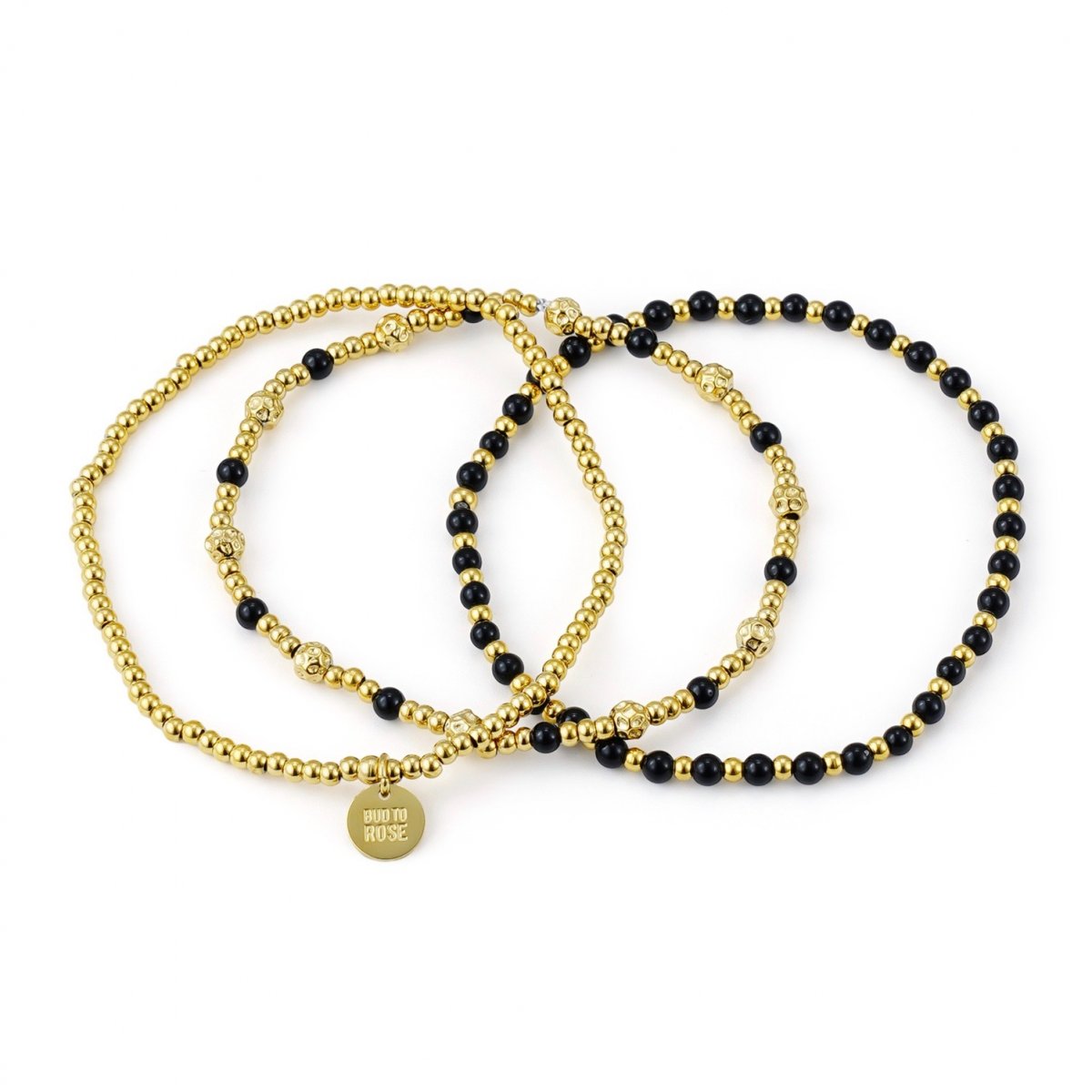 Bud to Rose Karma 3-Pack Bracelet Black/Gold Armbånd Gull - chrismoa.no