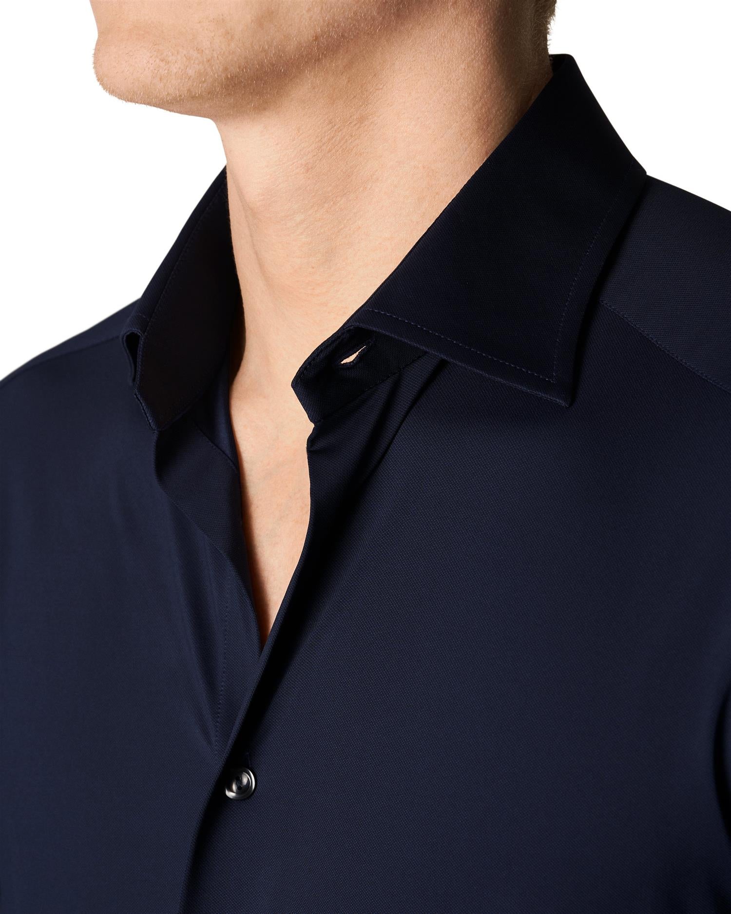 Eton Slim Navy Four-Way Stretch Shirt Skjorte Marine - chrismoa.no