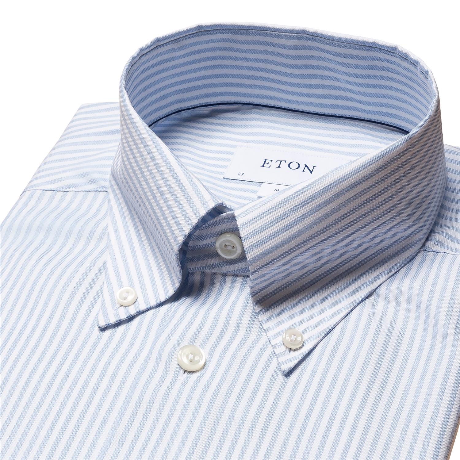 Eton Slim Striped Oxford Skjorte Lyseblå - chrismoa.no