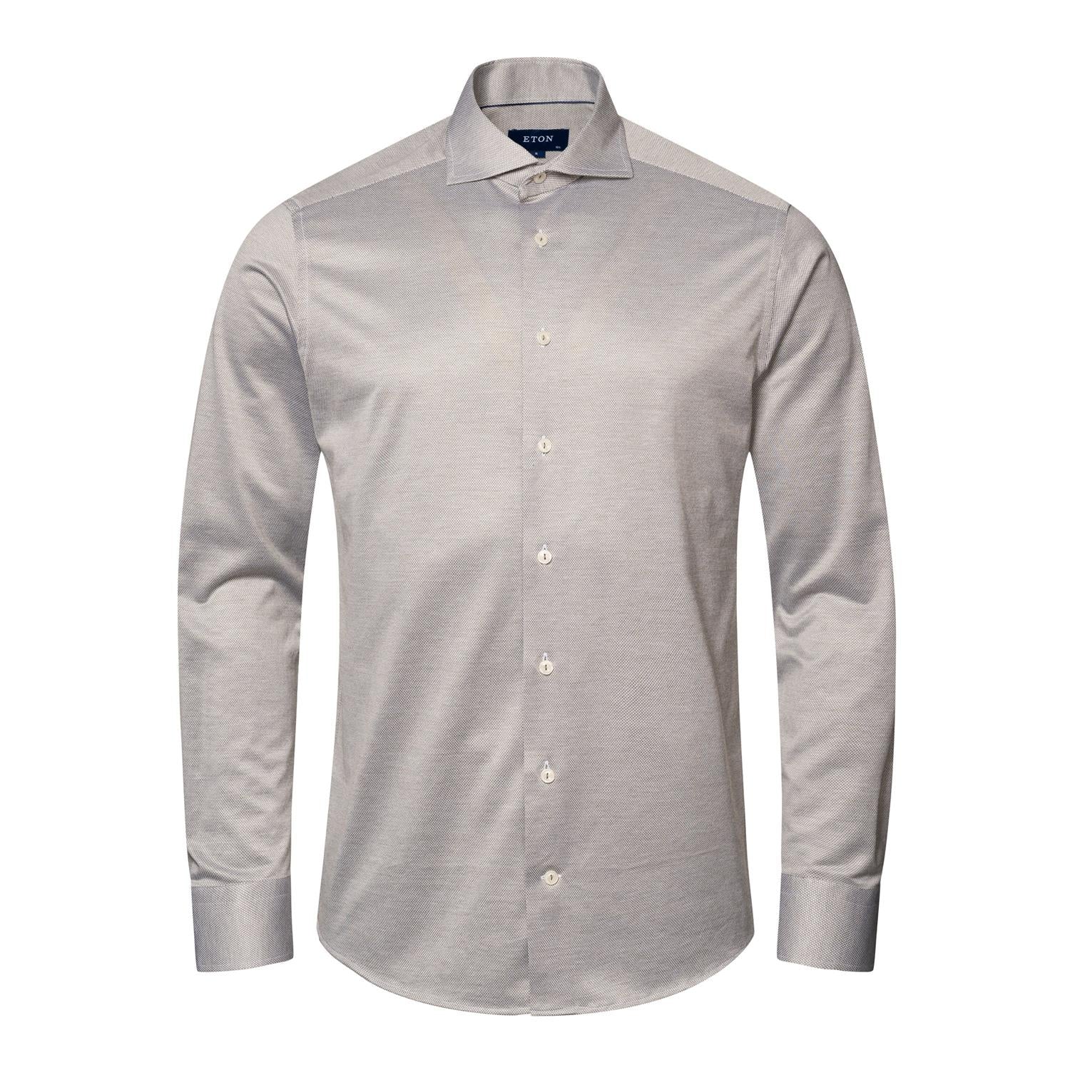 Eton Slim Mid Green Knit Pique Shirt Skjorte - chrismoa.no