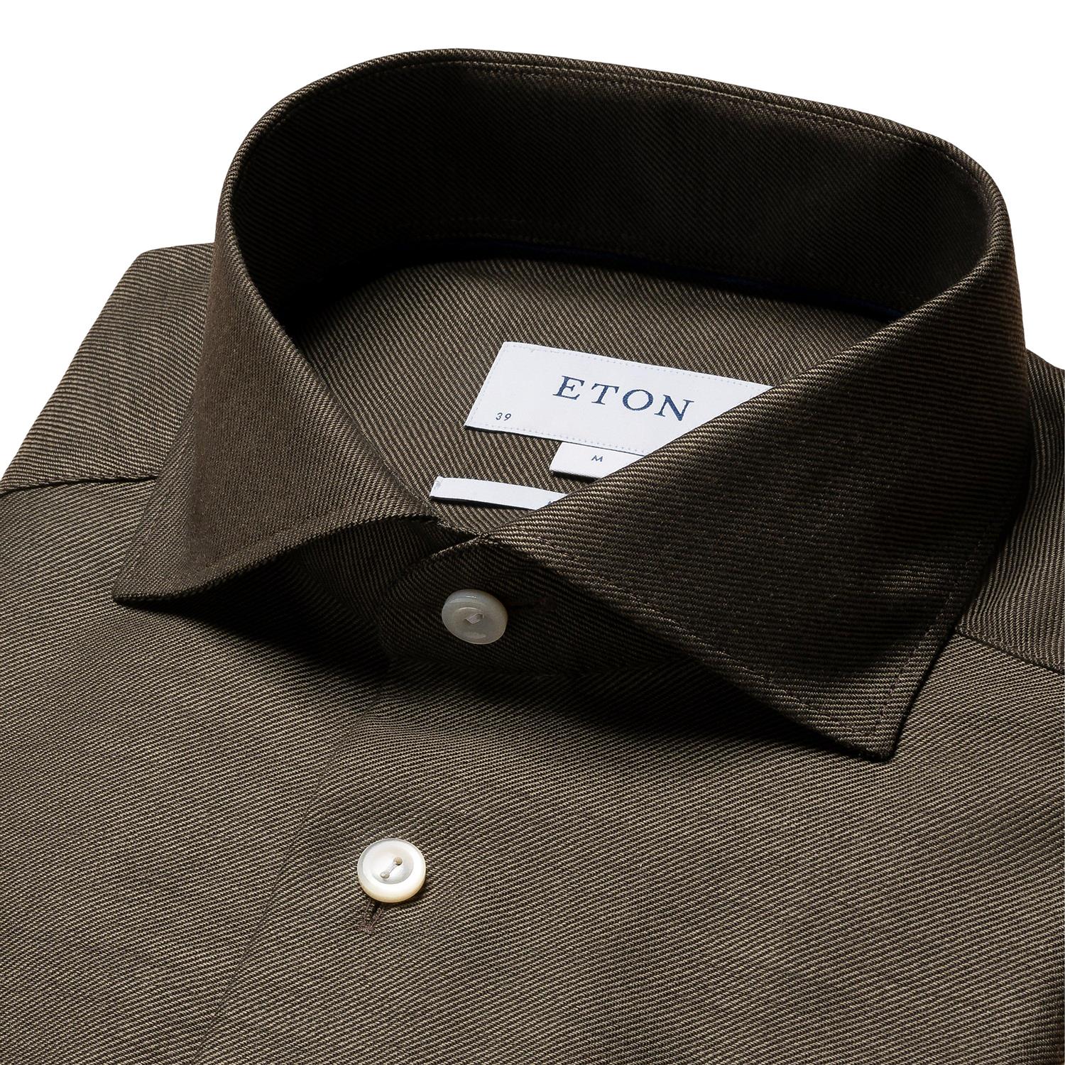 Eton Dark Brown Merino Shirt Skjorte Mørkegrønn - chrismoa.no
