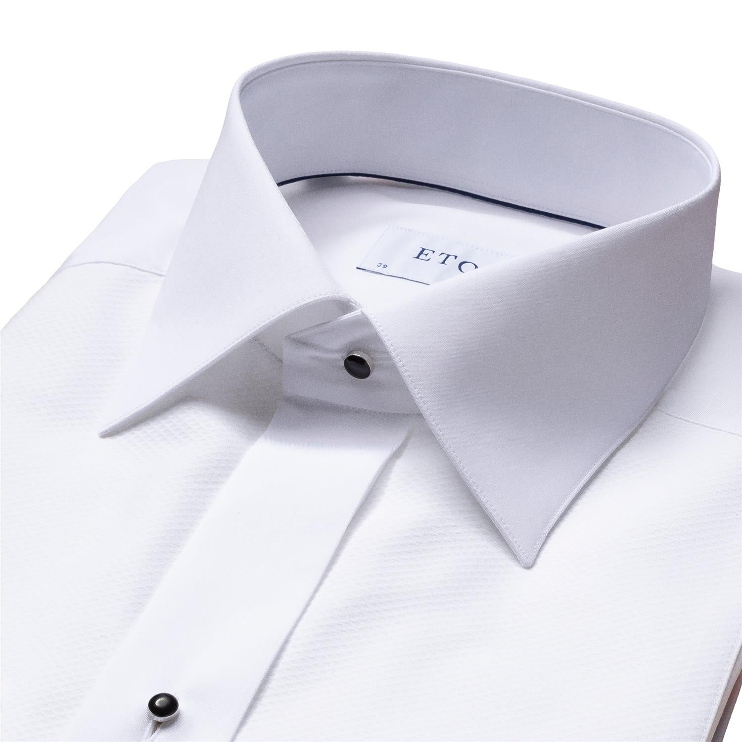 Eton Piqué black tie shirt Slim Skjorte Hvit - chrismoa.no