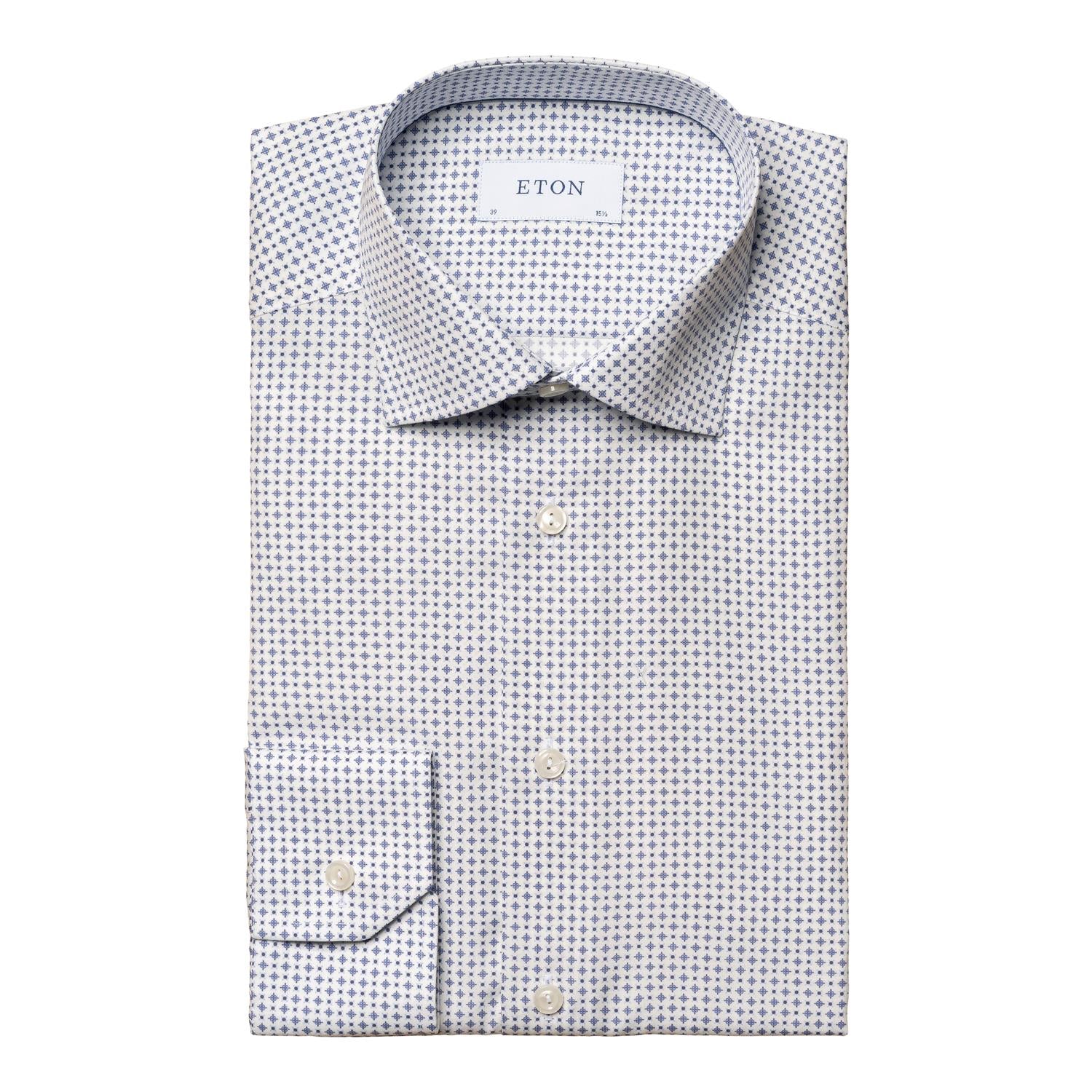 Eton Light Blue Micro Print Poplin Shirt Skjorte Mønster - chrismoa.no