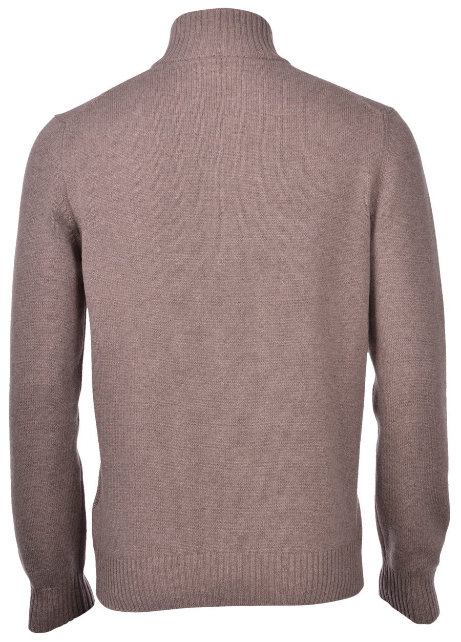 Gran Sasso 2-Ply Cashmere Blend Mock Zip Genser Taupe - chrismoa.no