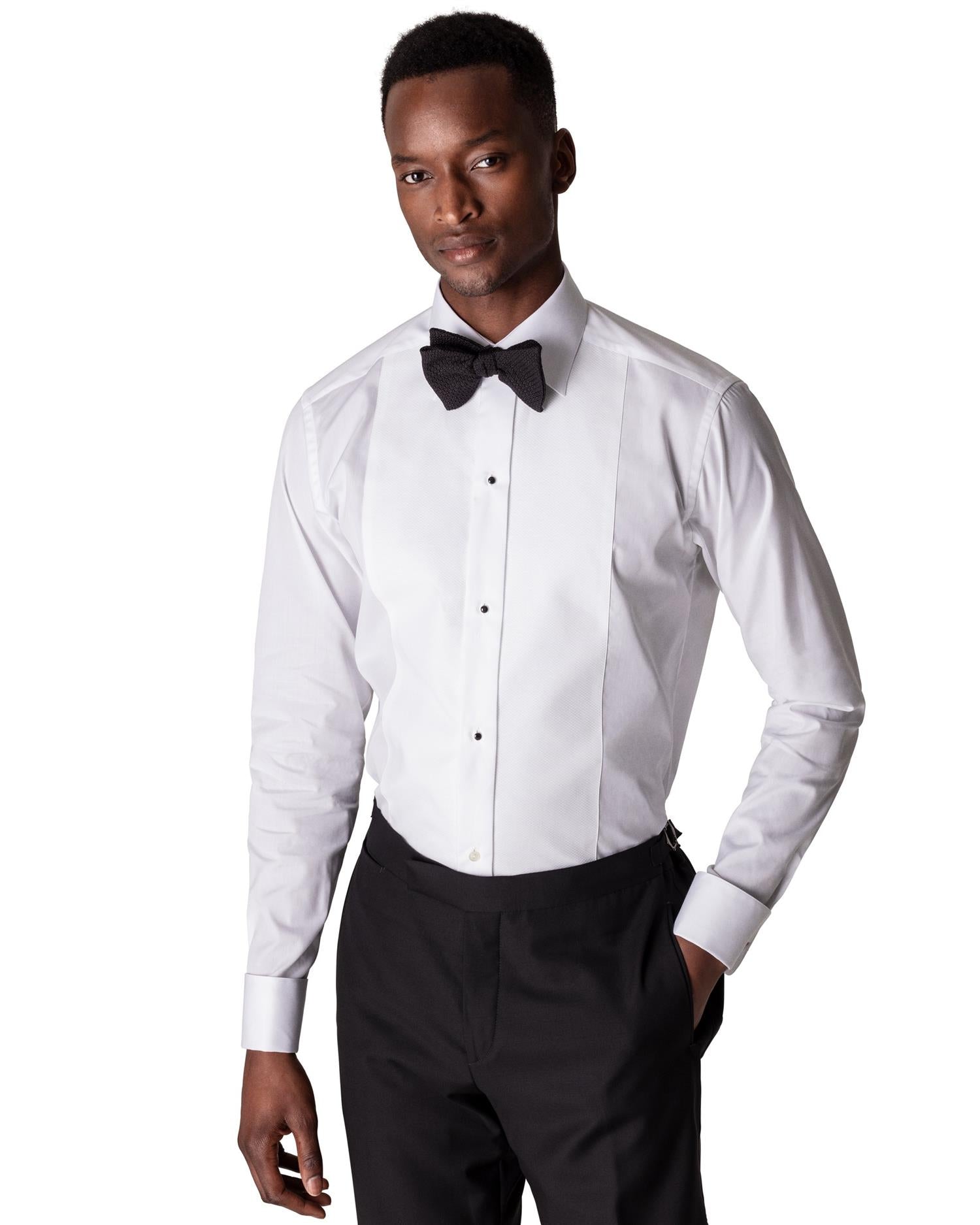 Eton Piqué black tie shirt Slim Skjorte Hvit - chrismoa.no