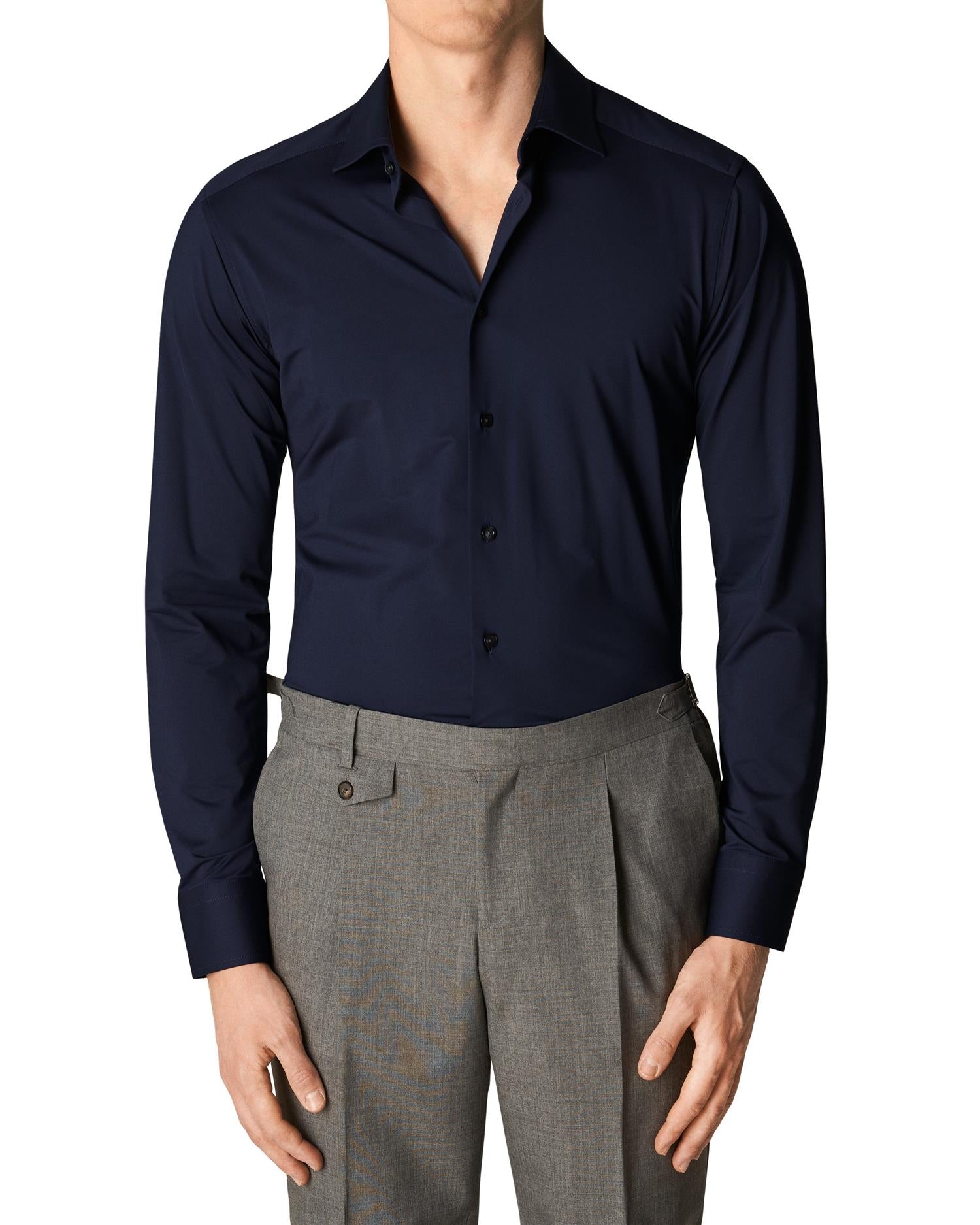 Eton Slim Navy Four-Way Stretch Shirt Skjorte Marine - chrismoa.no