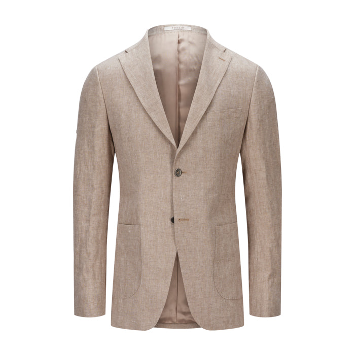 Frislid Sorrento dressjakke i beige med elegant passform, laget av mykt stoff, vises på dette bildet.