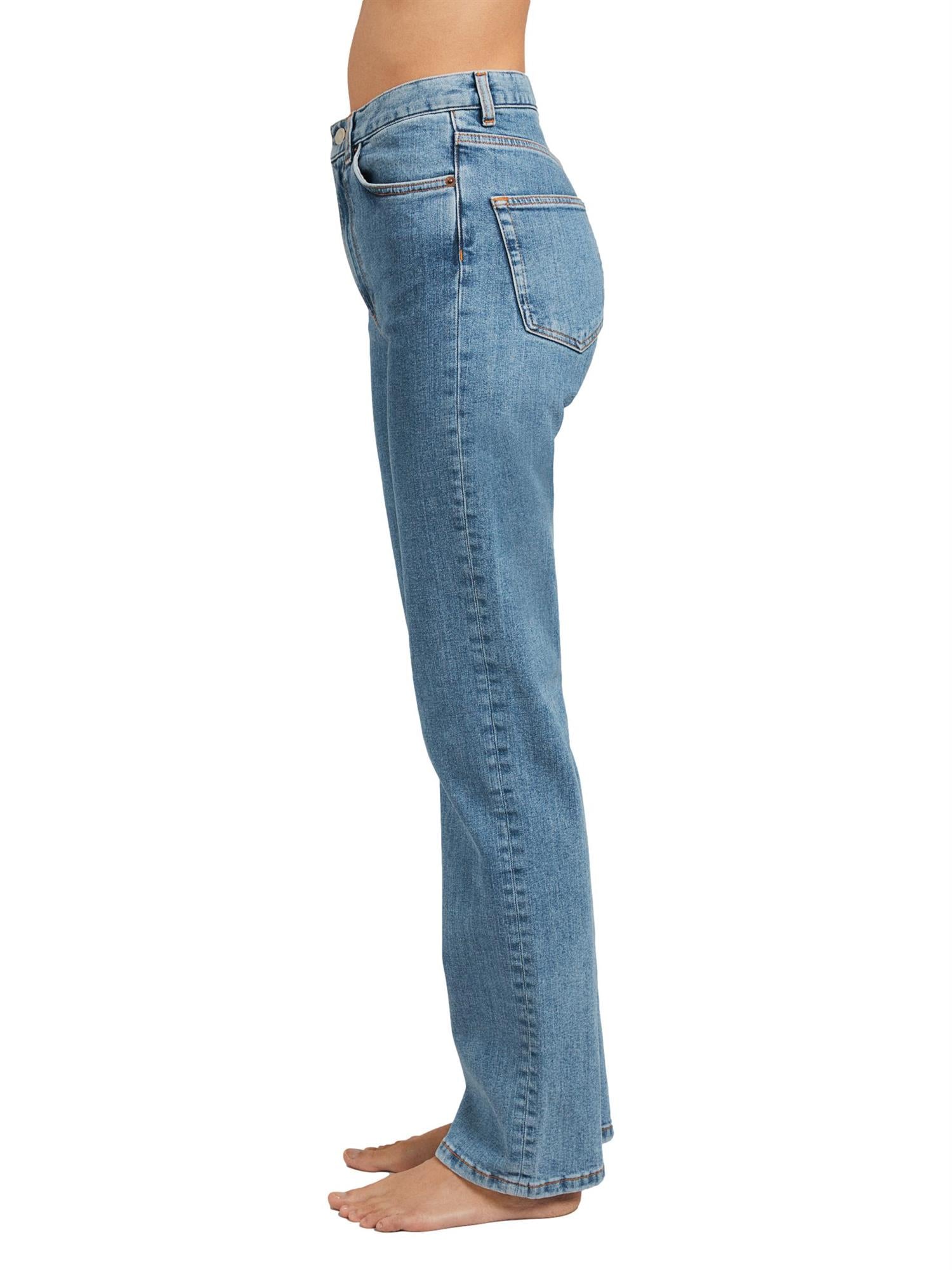 Jeanerica Eiffel jeans i dongeri stoff, klassiske blå jeans med rett passform og synlige sømmer.