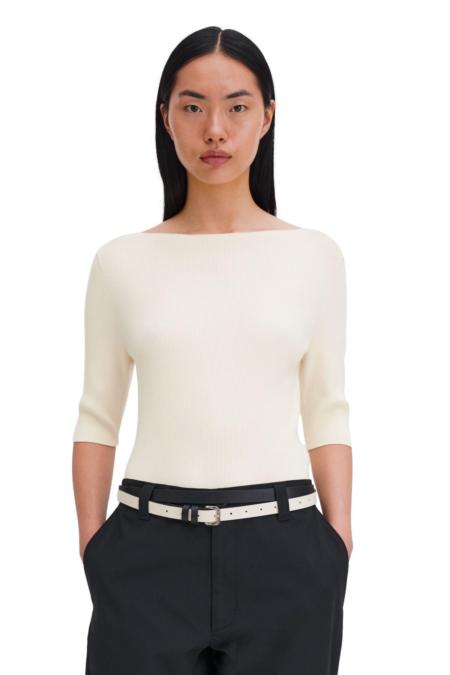 Filippa K Boatneck Rib Top Genser Cream - chrismoa.no