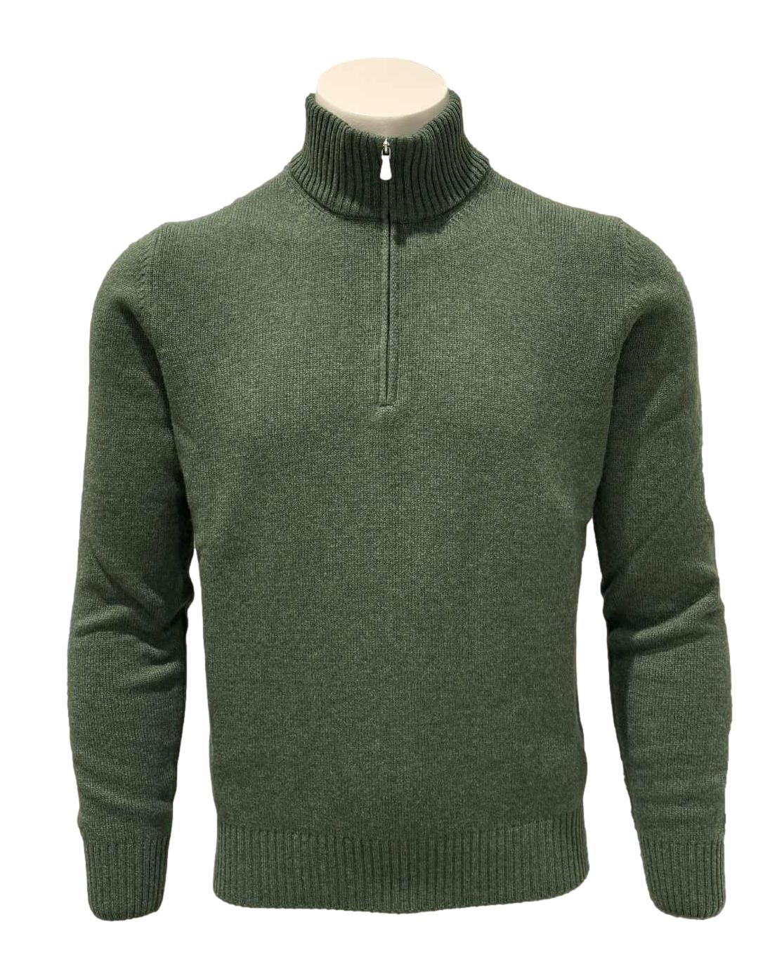 Gran Sasso 2-Ply Cashmere Blend Mock Zip Genser Mørkegrønn