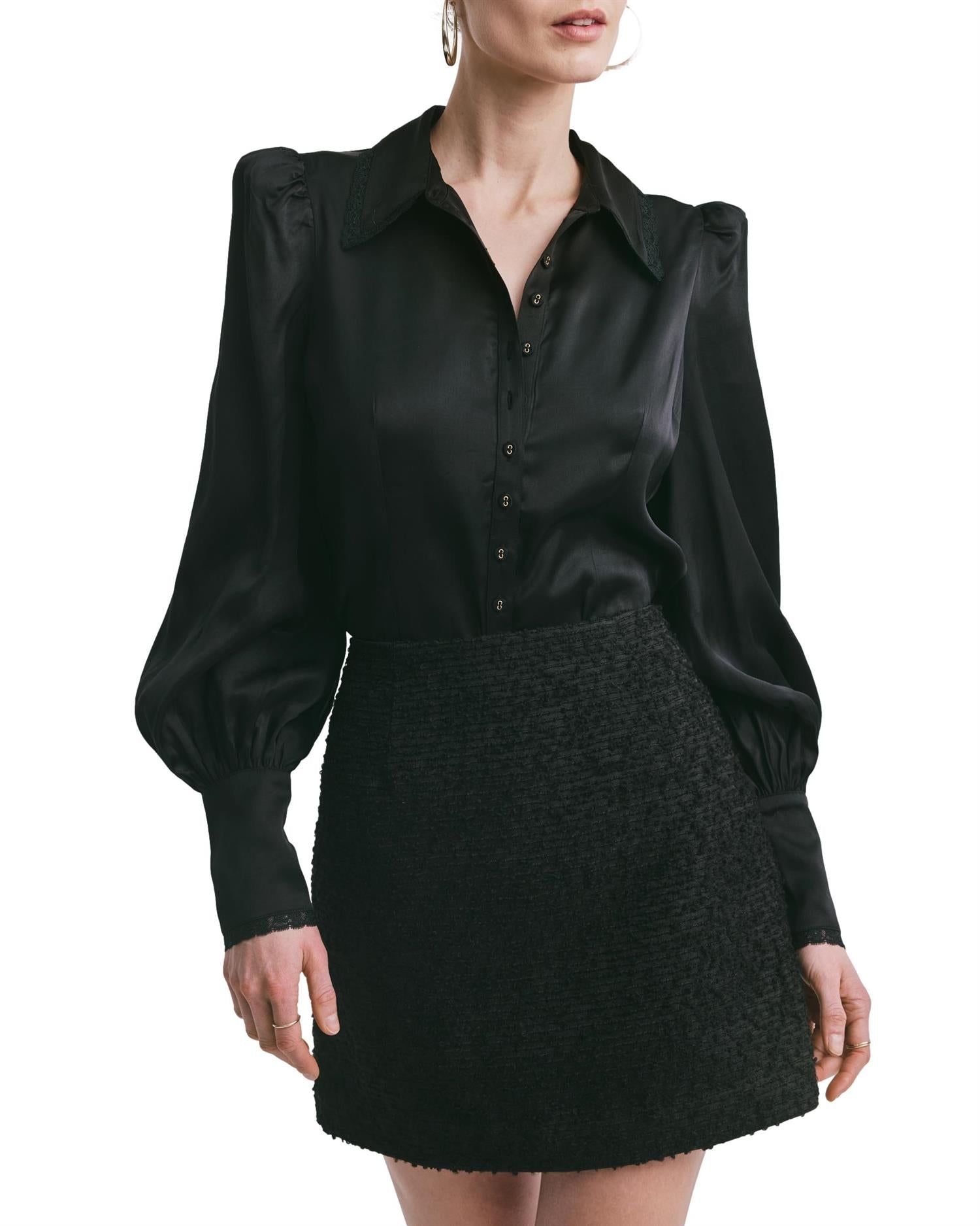 By TiMo Satin Blouse Bluse Sort - chrismoa.no