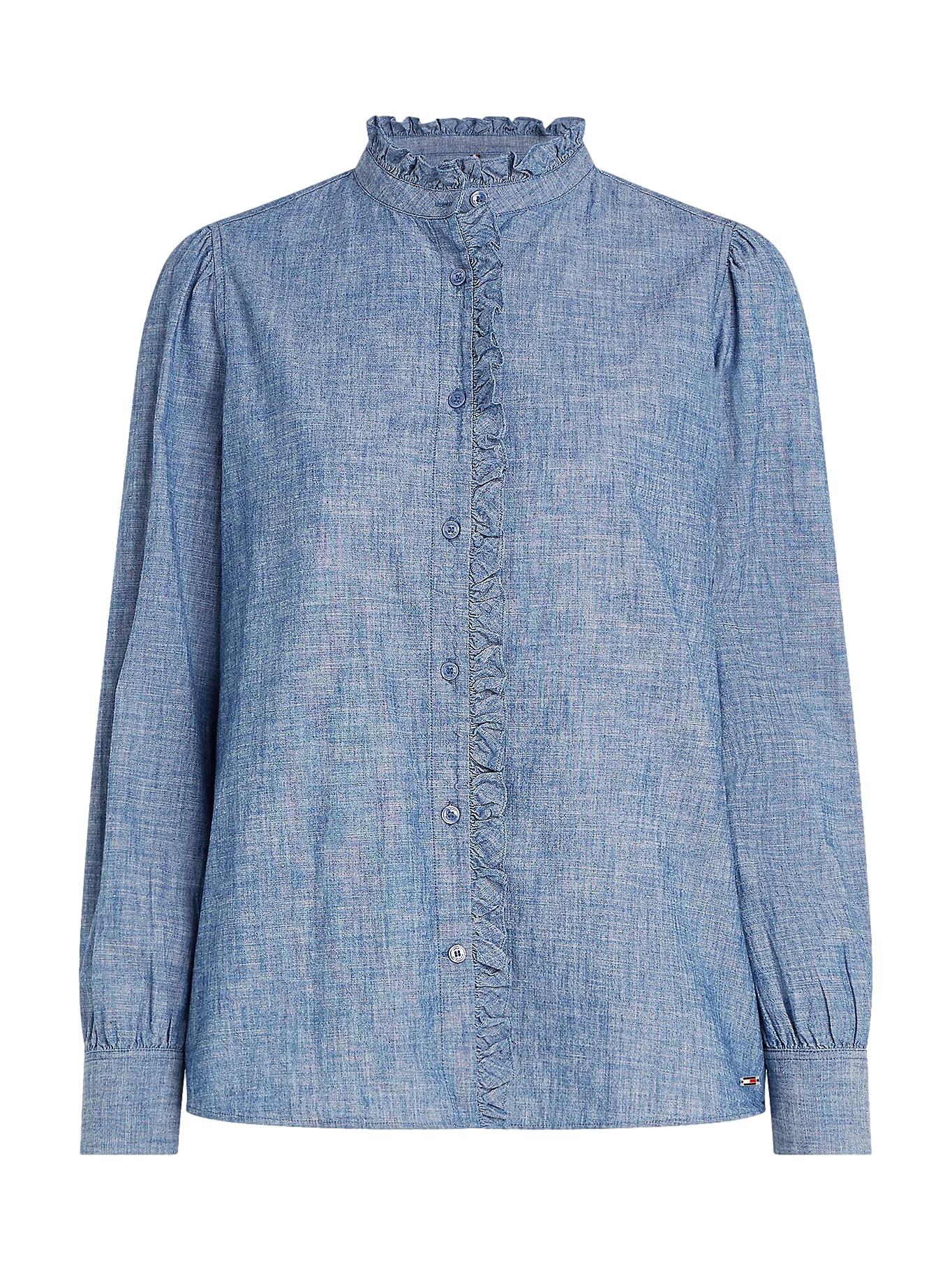 Tommy Hilfiger Chambray Ruffle Relaxed Shirt Bluse Midnight Blue - chrismoa.no