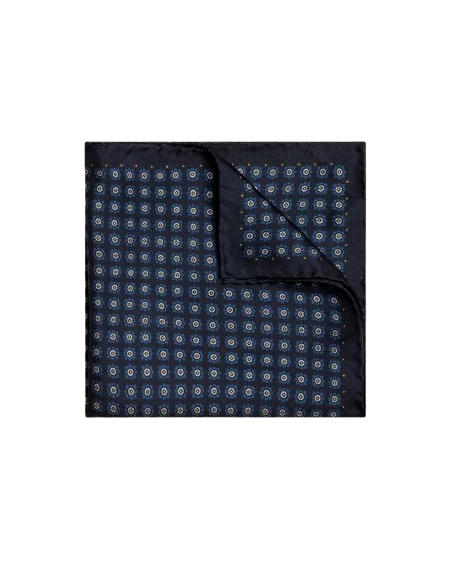 Eton Navy Blue Geometric Silk Pocket Square Tørkle Marine - chrismoa.no