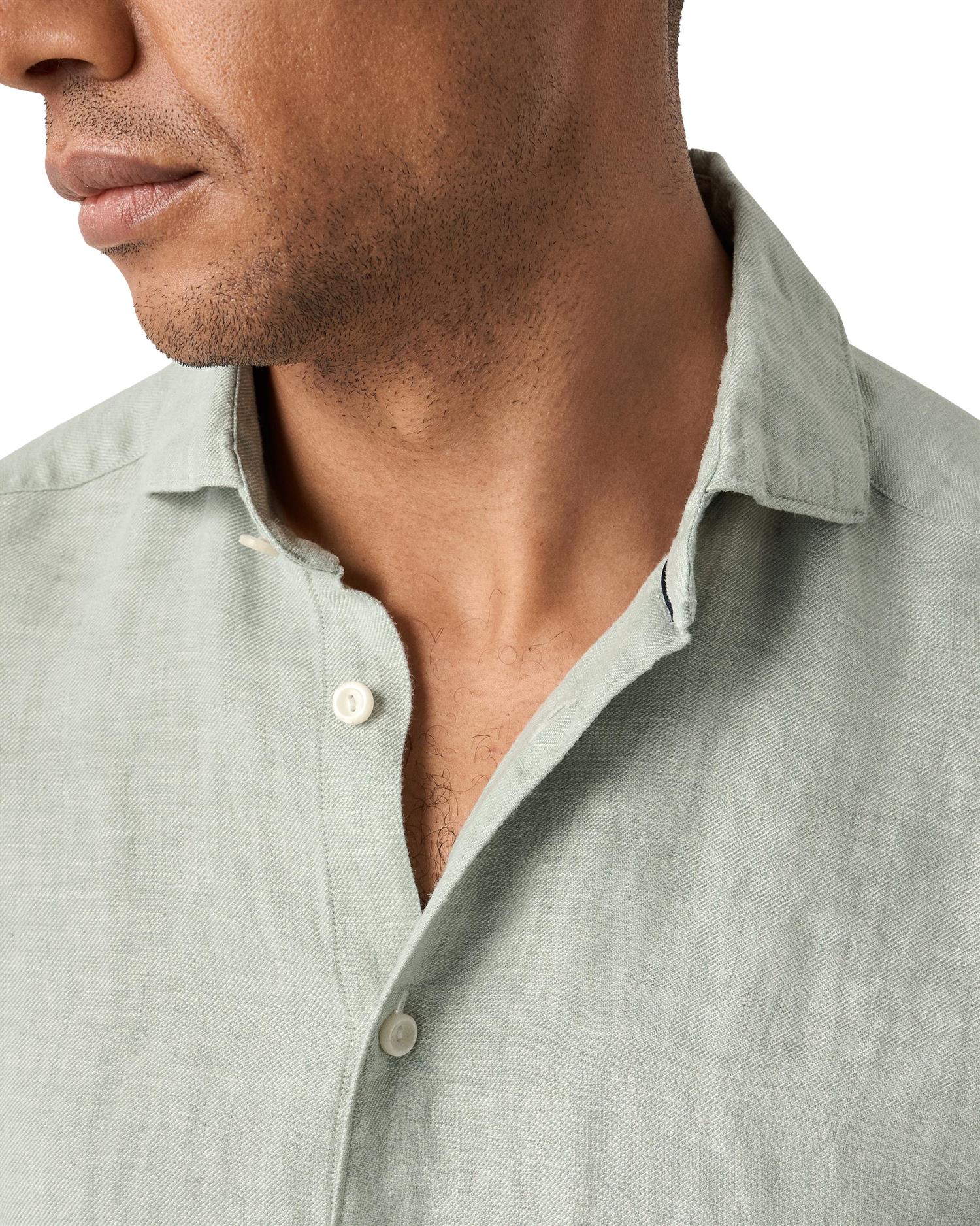 Eton Mid Green Solid Twill Linen Shirt Contemporay Fit Skjorte Lysegrønn