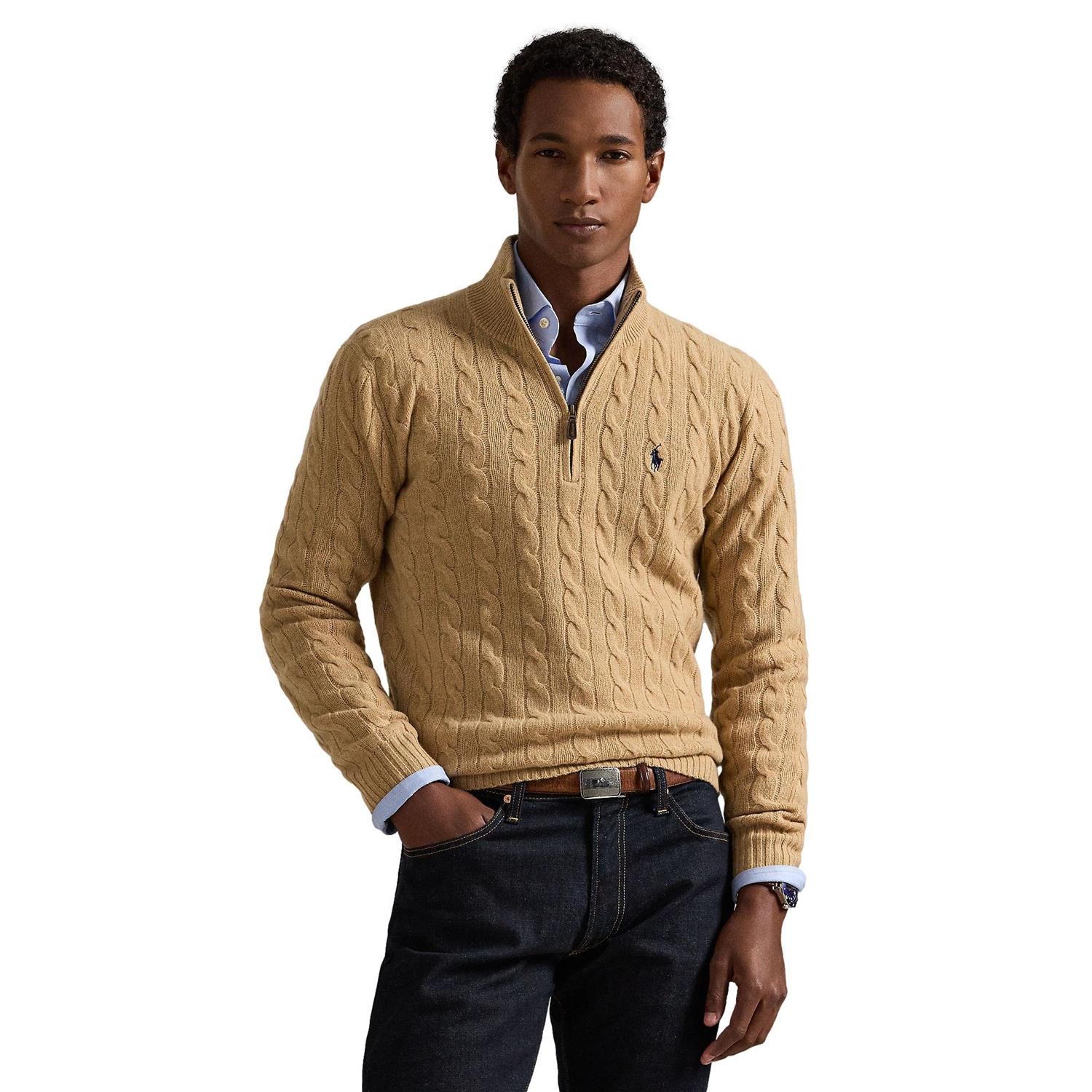 Polo Ralph Lauren Cable-Knit Wool-Cashmere Sweater Genser Lysebrun