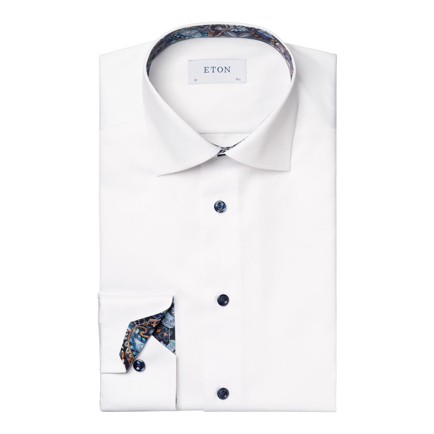 Eton White Floral Effect Signature Twill Shirt Skjorte Hvit - chrismoa.no