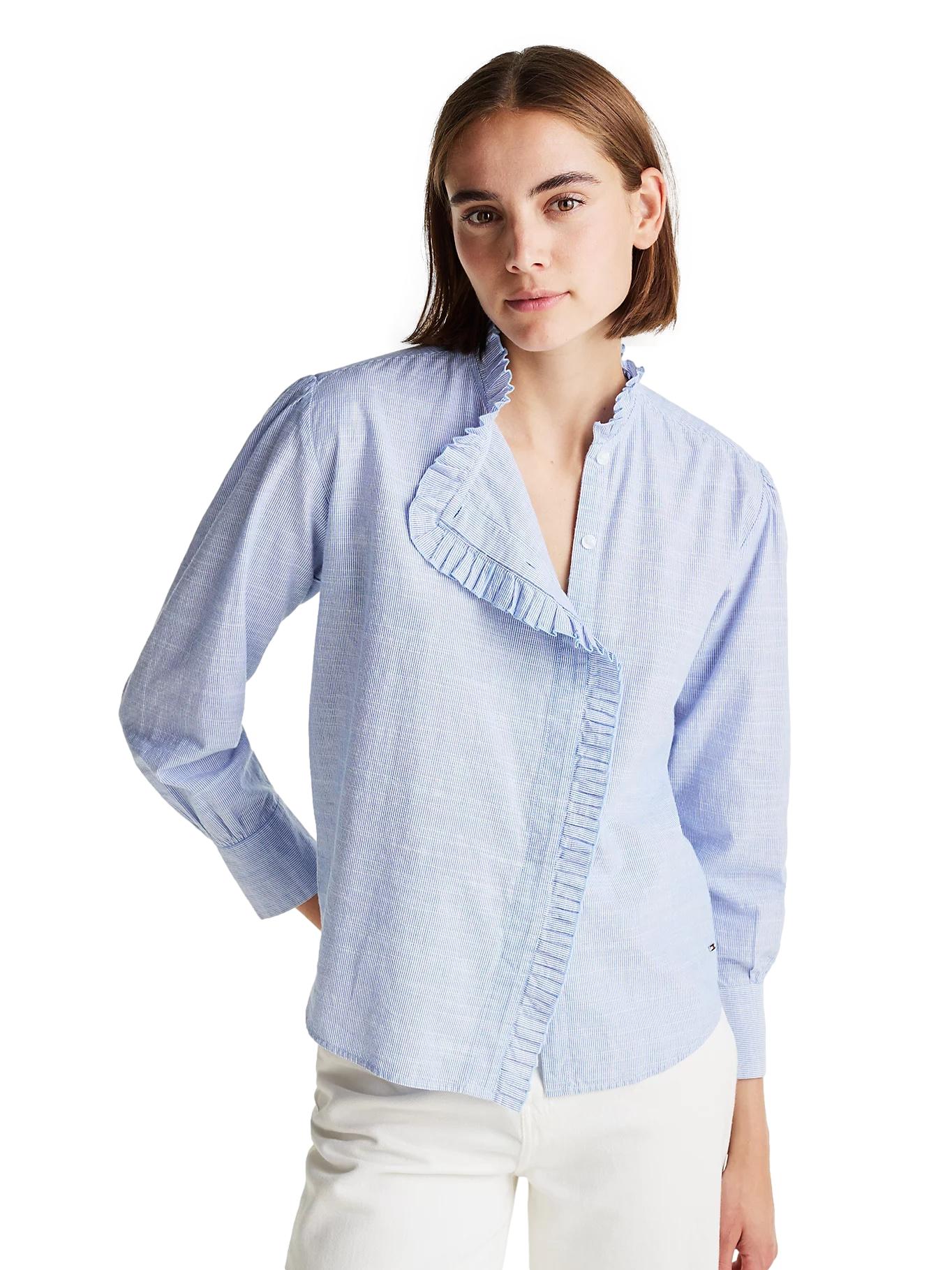 Tommy Hilfiger Cotton STP Ruffle Relaxed Shirt Skjorte Lys Blå Melert