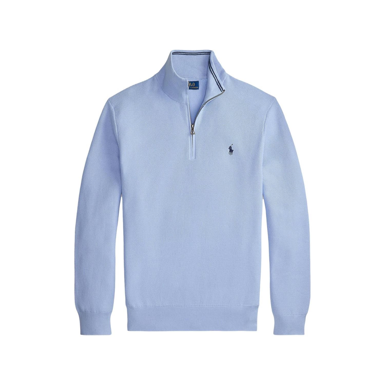 Polo Ralph Lauren Mesh-Knit Cotton Quarter Zip Sweater Genser Lyseblå - chrismoa.no
