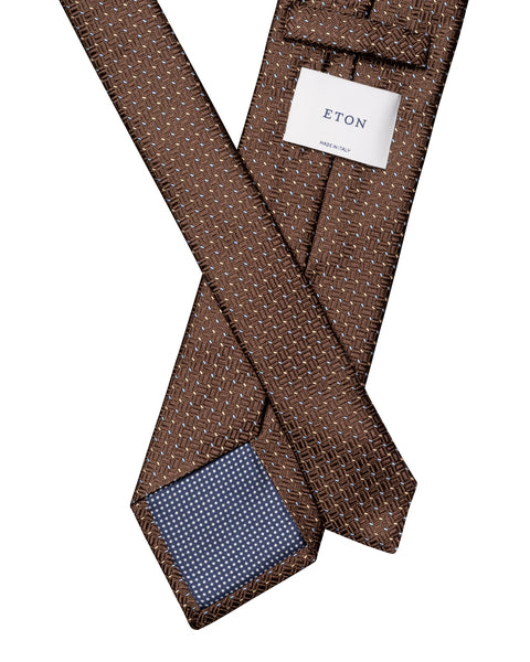 Eton Micro Geometric Woven Silk Tie Slips Brun