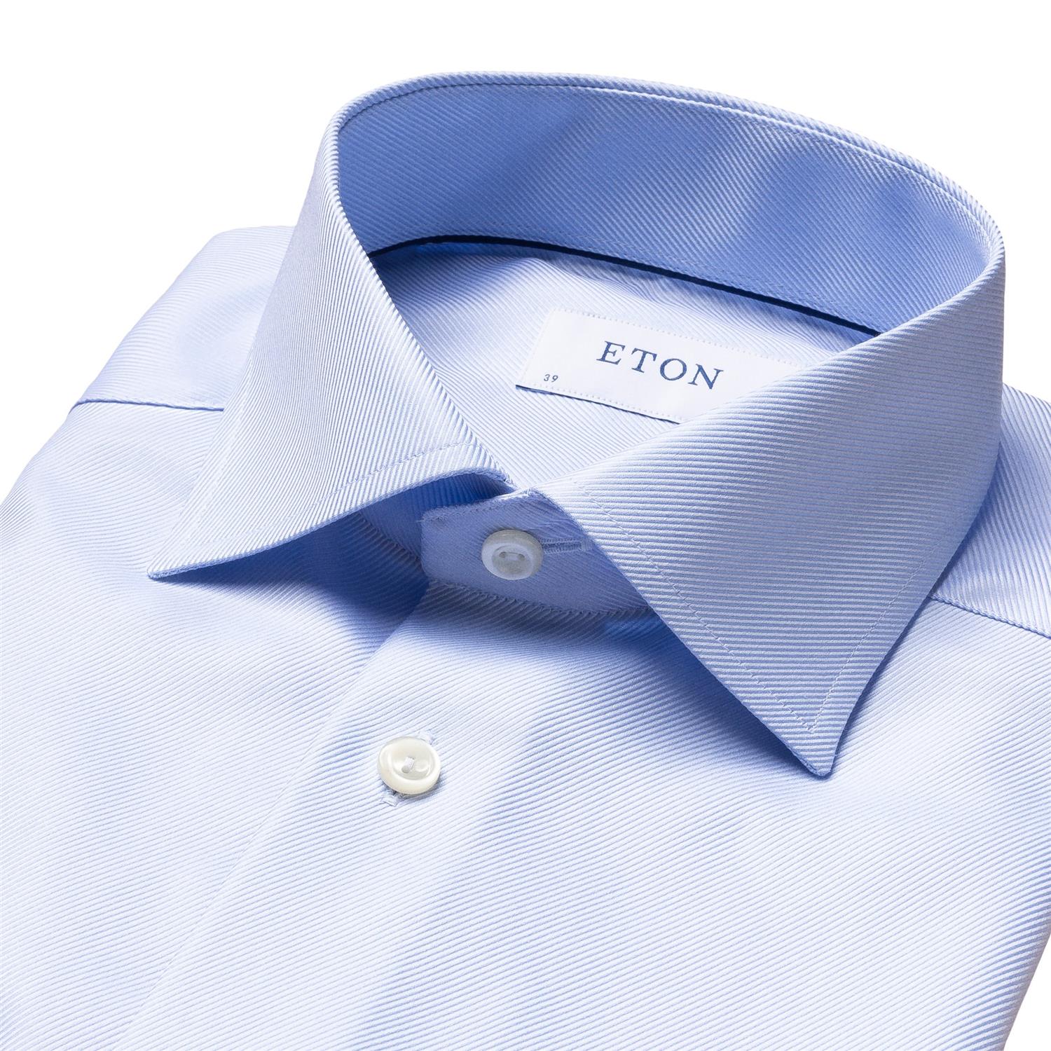 Eton Textured Twill Slim Skjorte Lyseblå