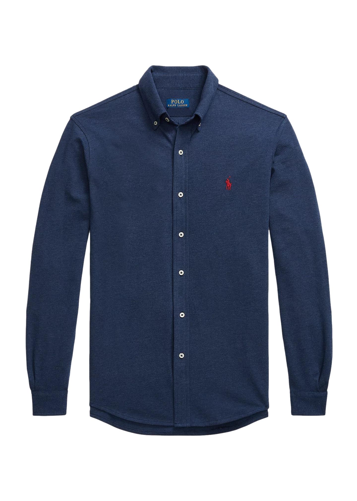 Polo Ralph Lauren Featherweight Mesh Shirt Skjorte Mørk Blå Melert - chrismoa.no