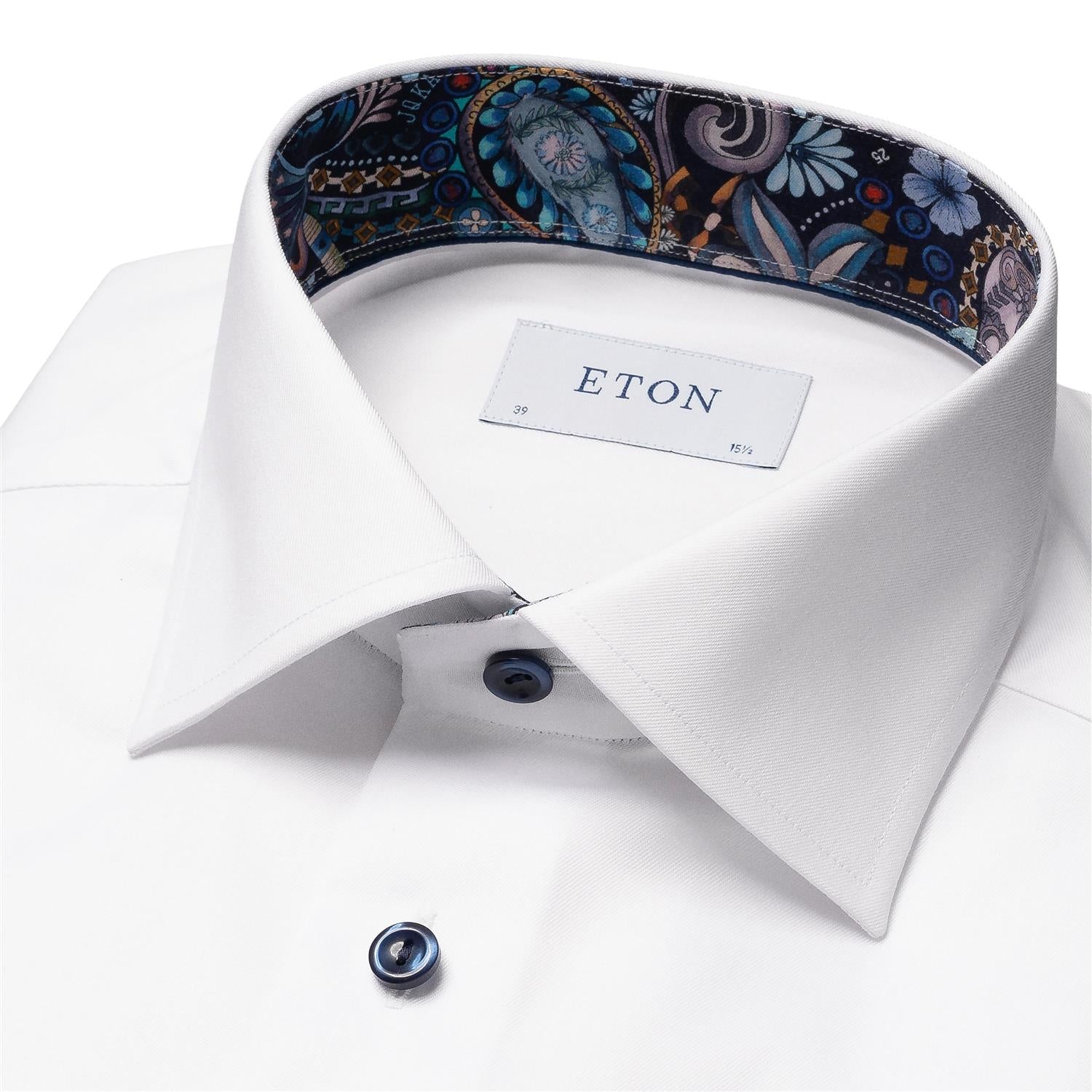 Eton White Floral Effect Signature Twill Shirt Skjorte Hvit - chrismoa.no