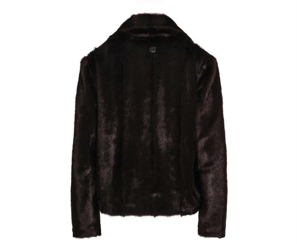Haust faux mink jakke i brun, kort jakke med mykt pelsfôr, perfekt for kalde dager.