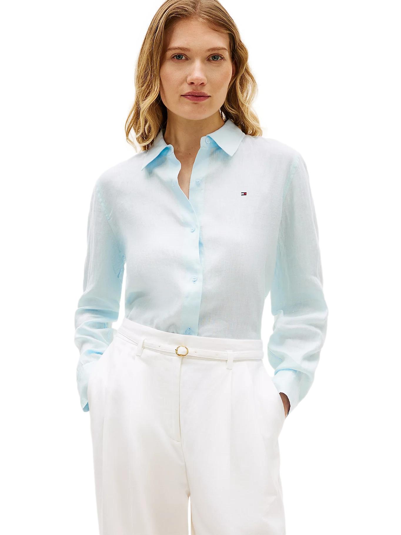 Tommy Hilfiger Linen Relaxed Shirt Skjorte Lyseblå - chrismoa.no