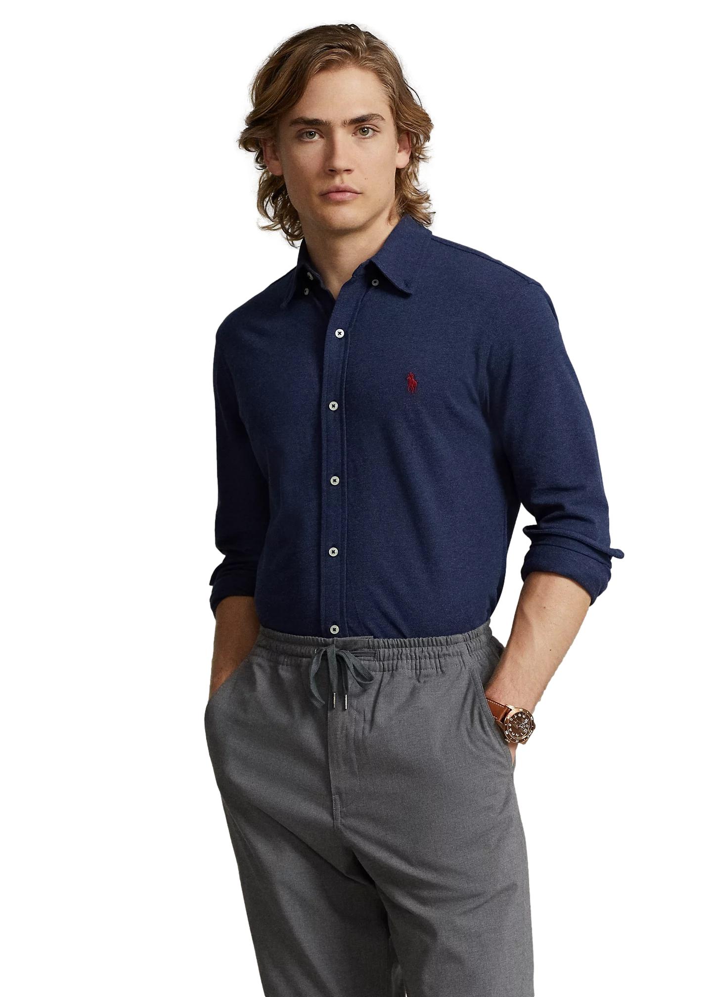 Polo Ralph Lauren Featherweight Mesh Shirt Skjorte Mørk Blå Melert - chrismoa.no