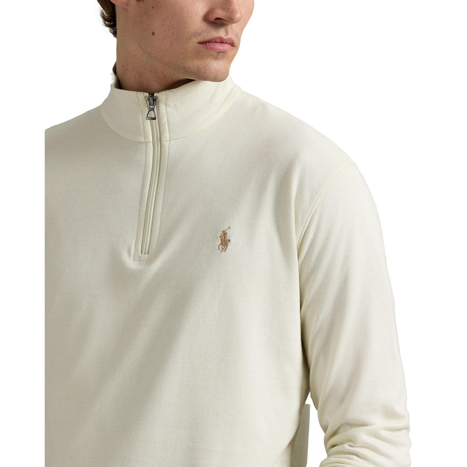 Polo Ralph Lauren Luxury Jersey Quarter-Zip Pullover Genser Off-White