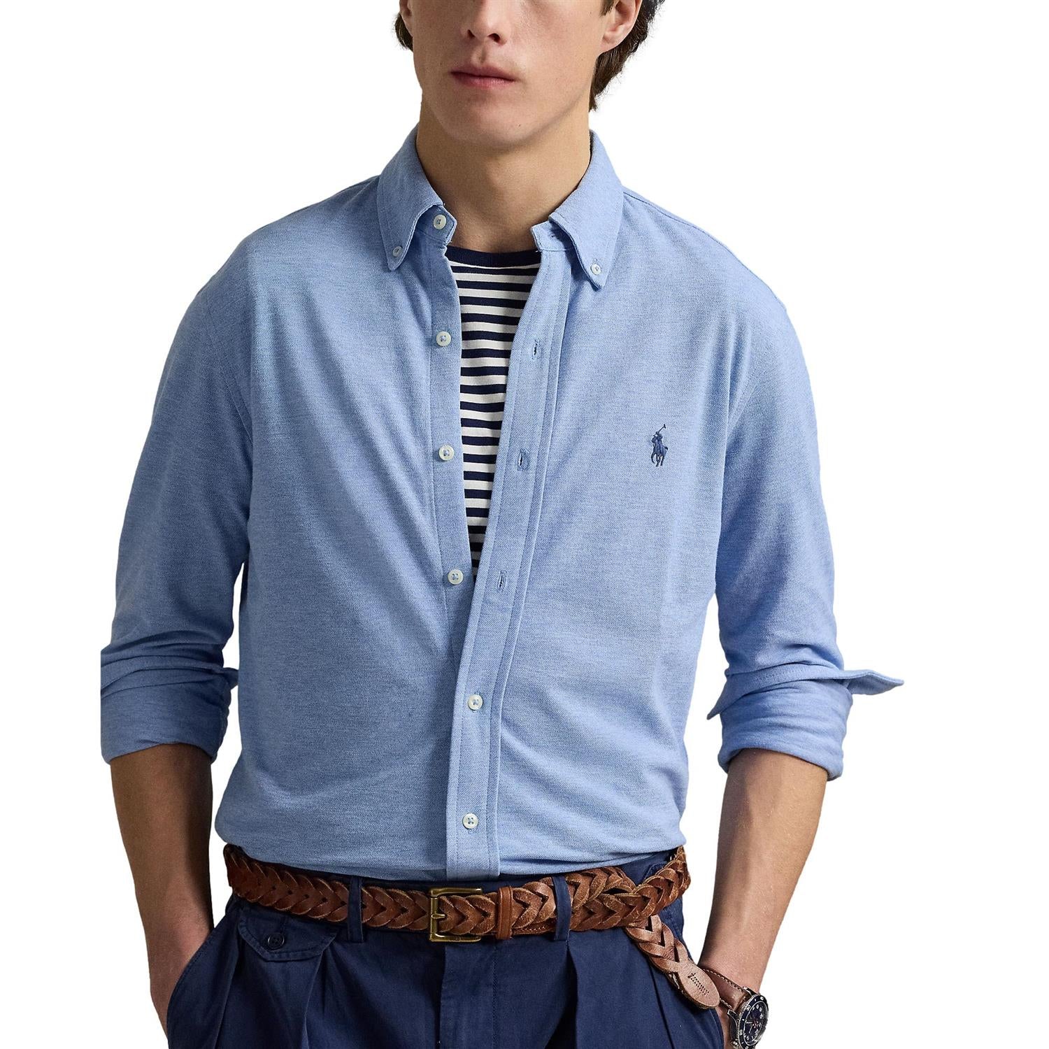 Polo Ralph Lauren FEATHERWEIGHT MESH SHIRT Skjorte Lyseblå - chrismoa.no