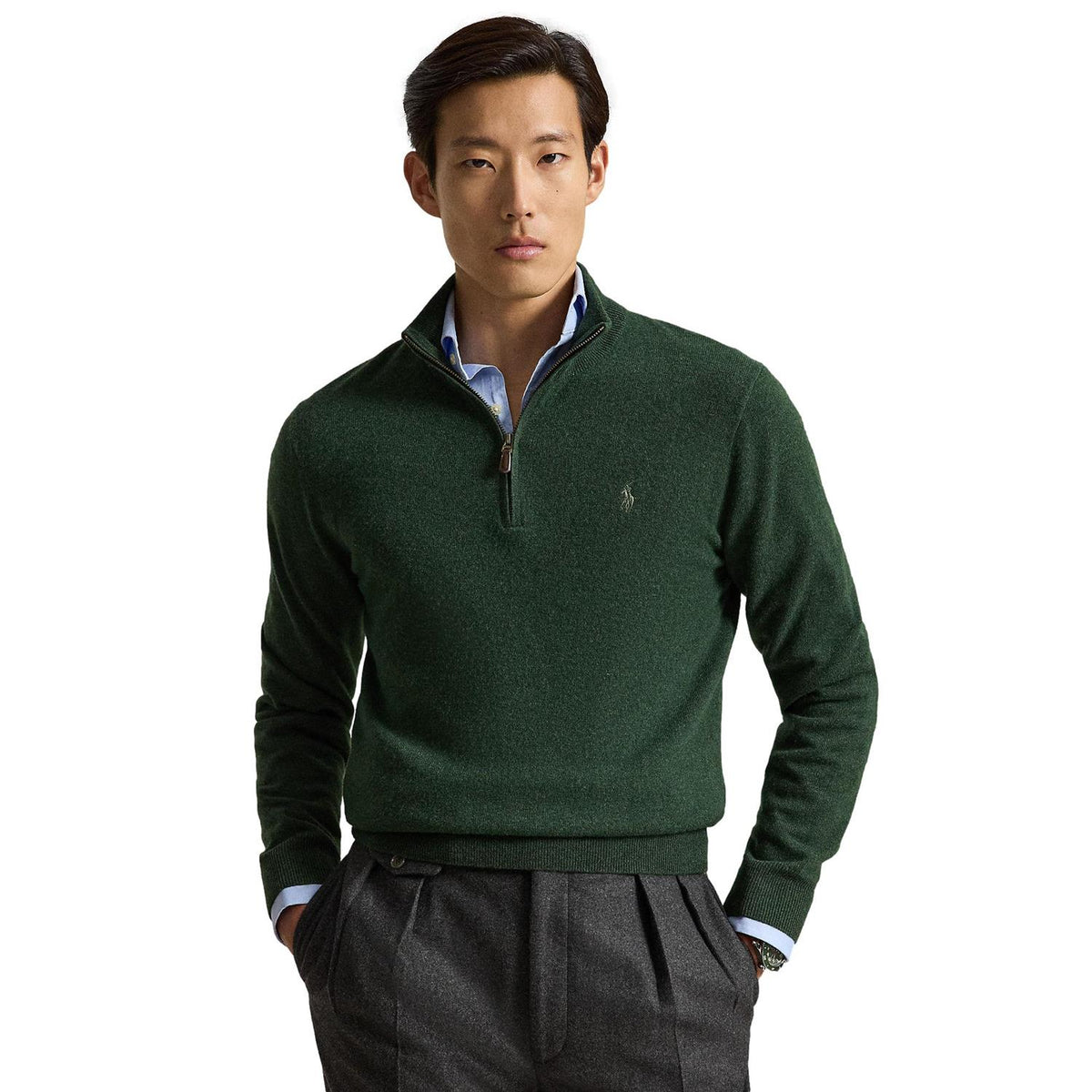 Polo Ralph Lauren Wool Quarter-Zip Sweater Genser Mørkegrønn
