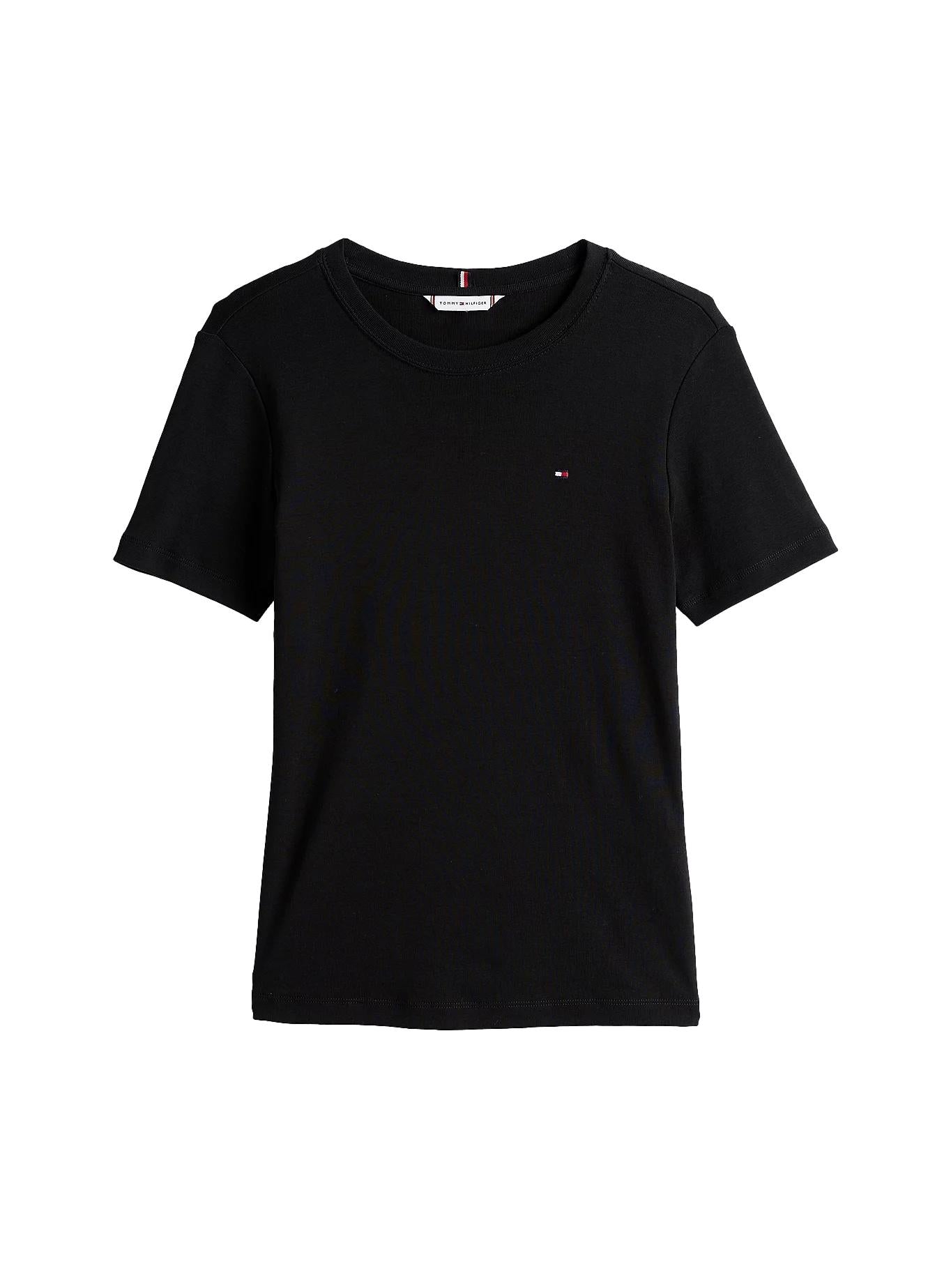 Tommy Hilfiger Flag Embroidery Slim T-Shirt T-Shirt Sort