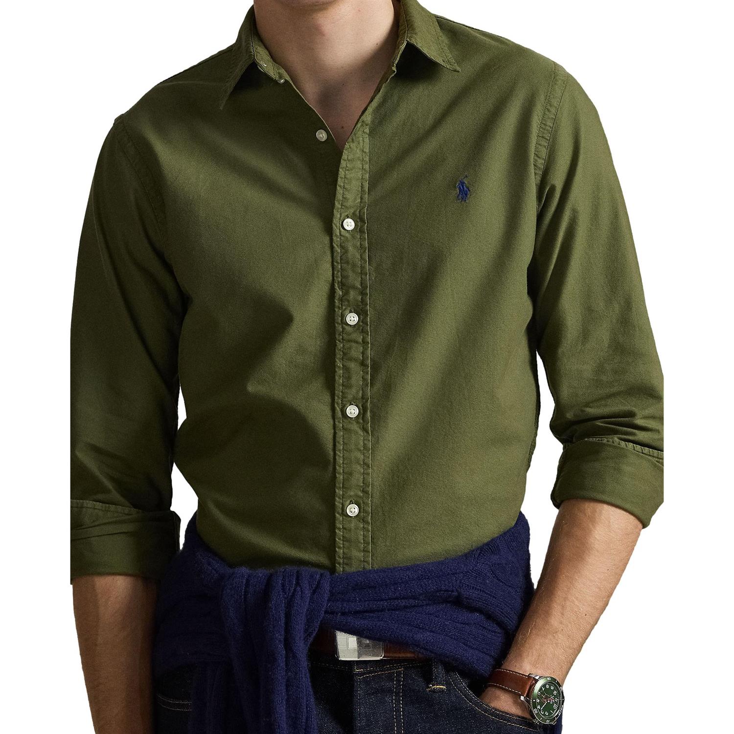 Polo Ralph Lauren Slim fit Garment-Dyed Oxford Shirt Skjorte Oliven - chrismoa.no