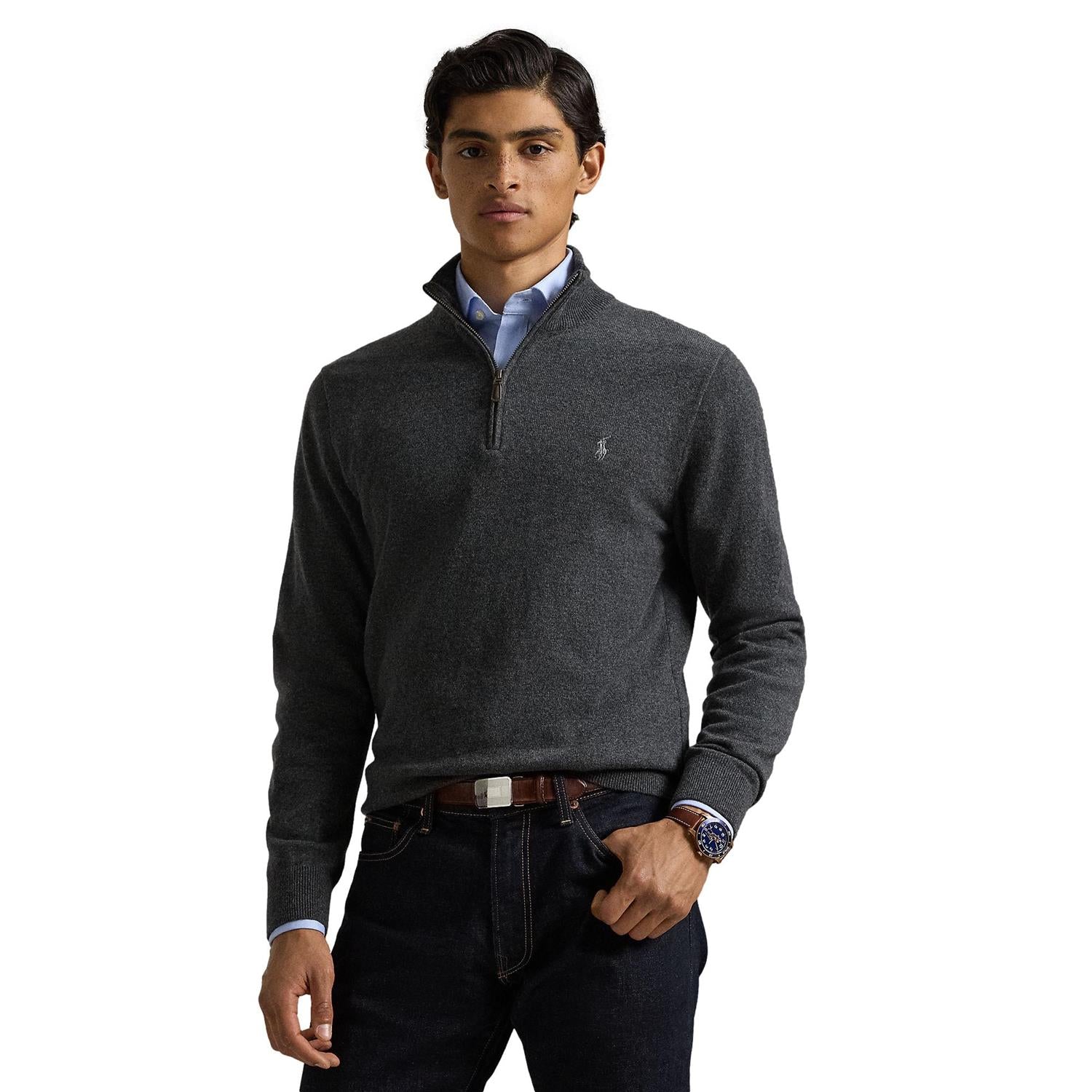 Polo Ralph Lauren Wool Quarter-Zip Sweater Genser Koksgrå