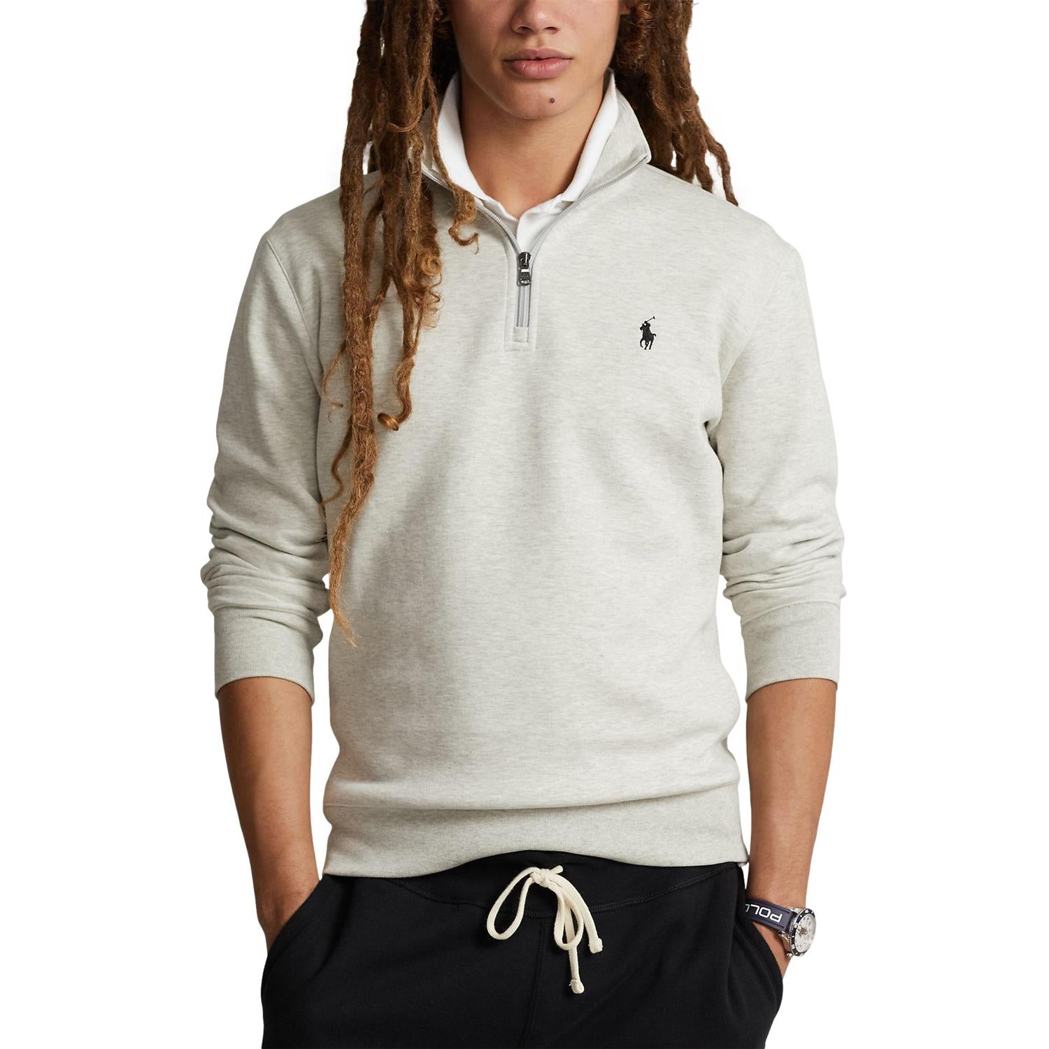 Polo Ralph Lauren DOUBLE-KNIT QUARTER-ZIP PULLOVER Genser Lysegrå - chrismoa.no