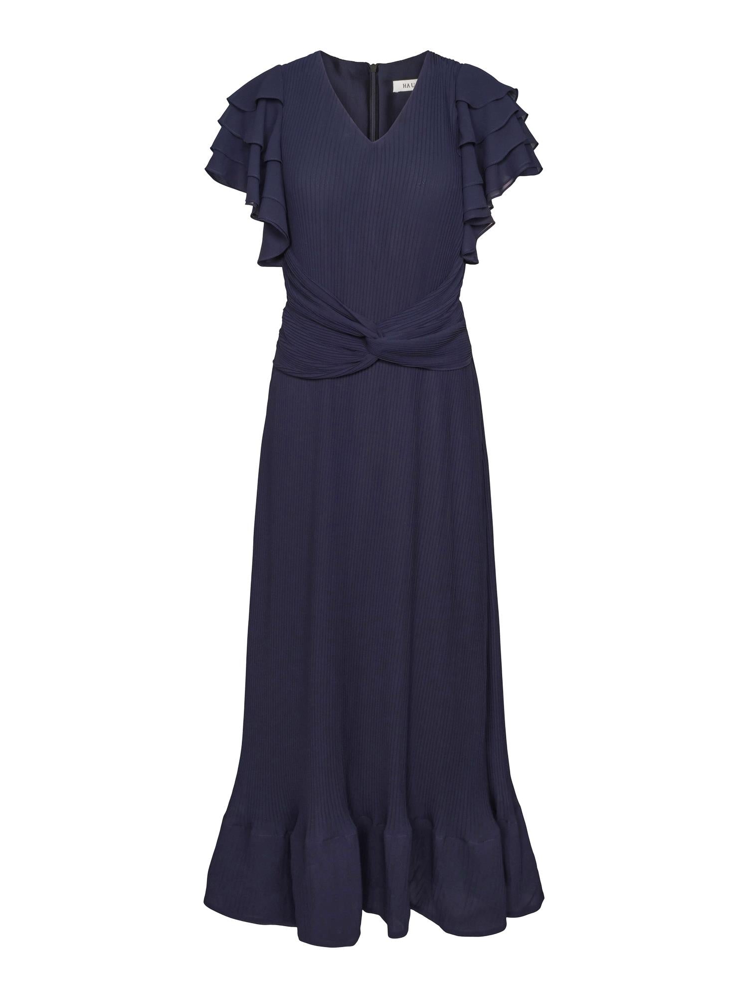 Haust Long Pleated Dress Kjole Marine - chrismoa.no
