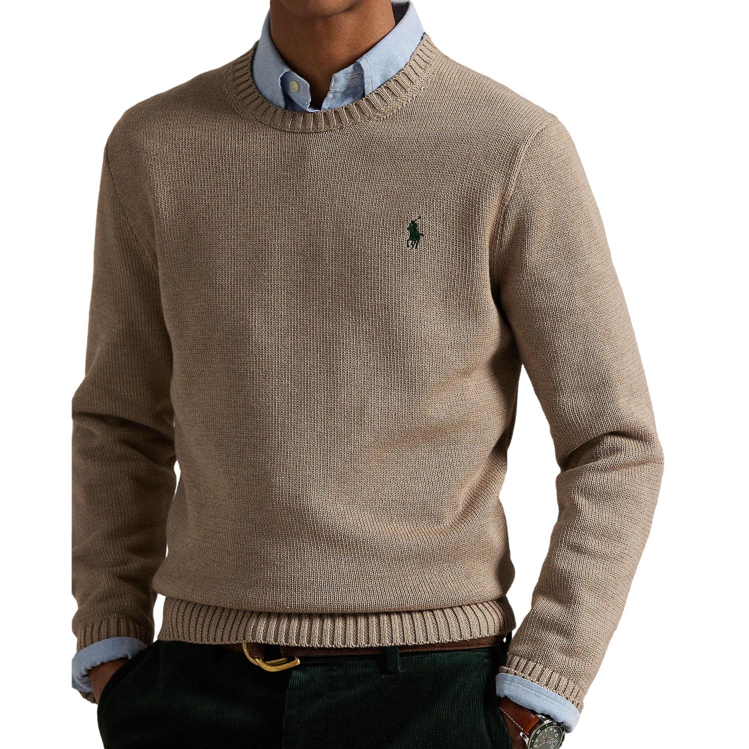 Polo Ralph Lauren Cotton Crewneck Sweater Genser Mørk Beige - chrismoa.no