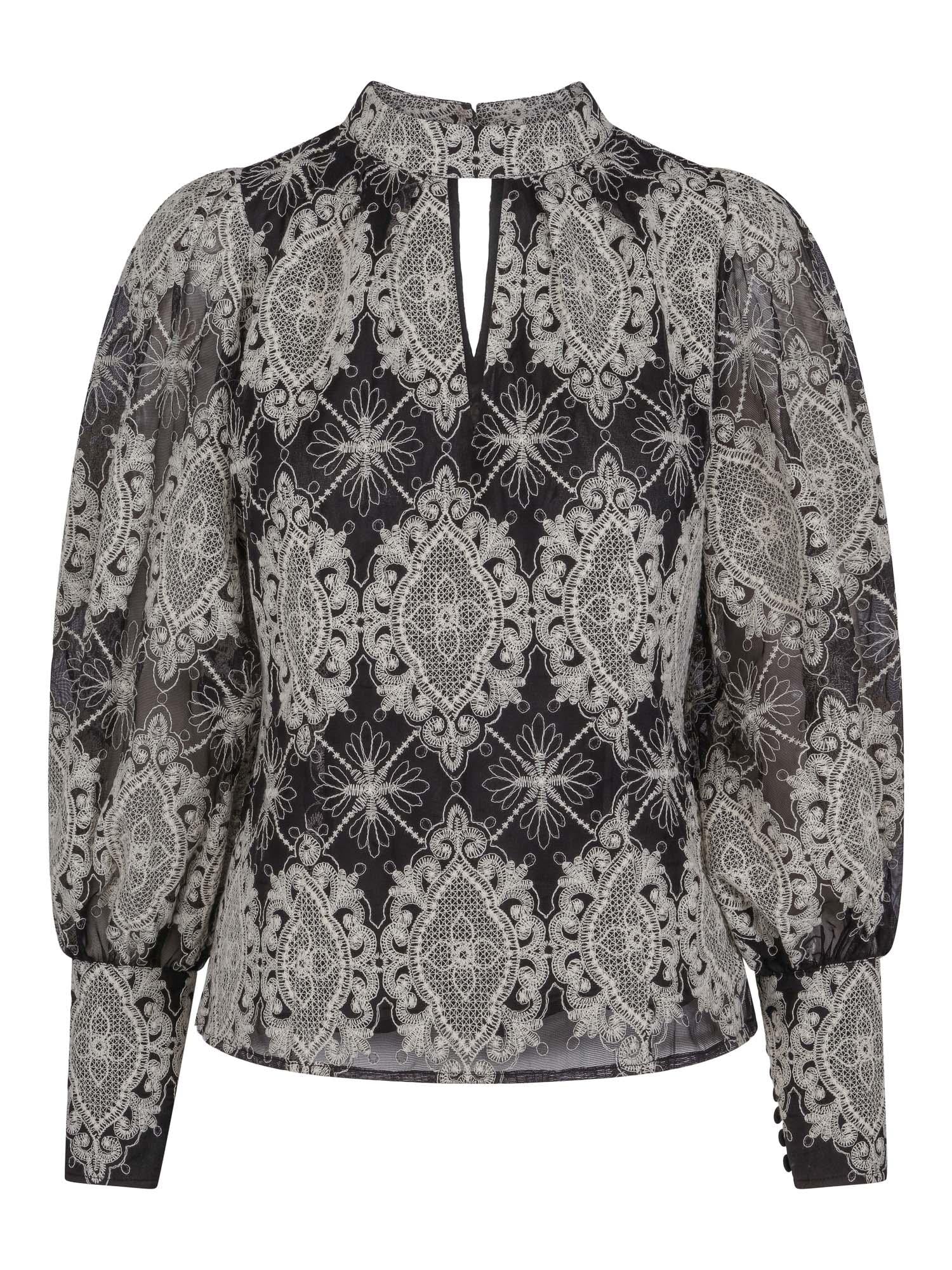 Haust Fashion Embr Blouse Bluse Sort